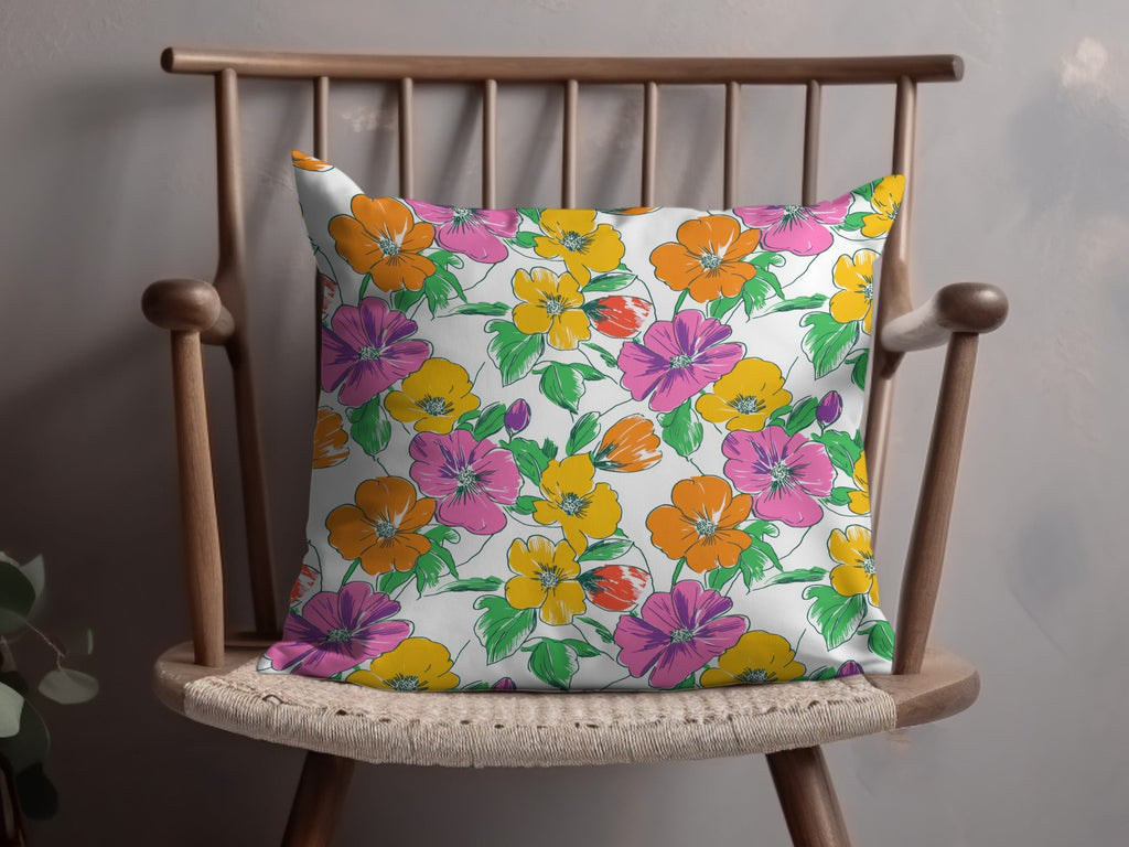 Preppy Pink Orange Yellow Floral Seamless Pattern, 60's floral pattern, Digital Background, Repeat Pattern, Fabric Design, Digital Paper, Digital - Moore and Mountain