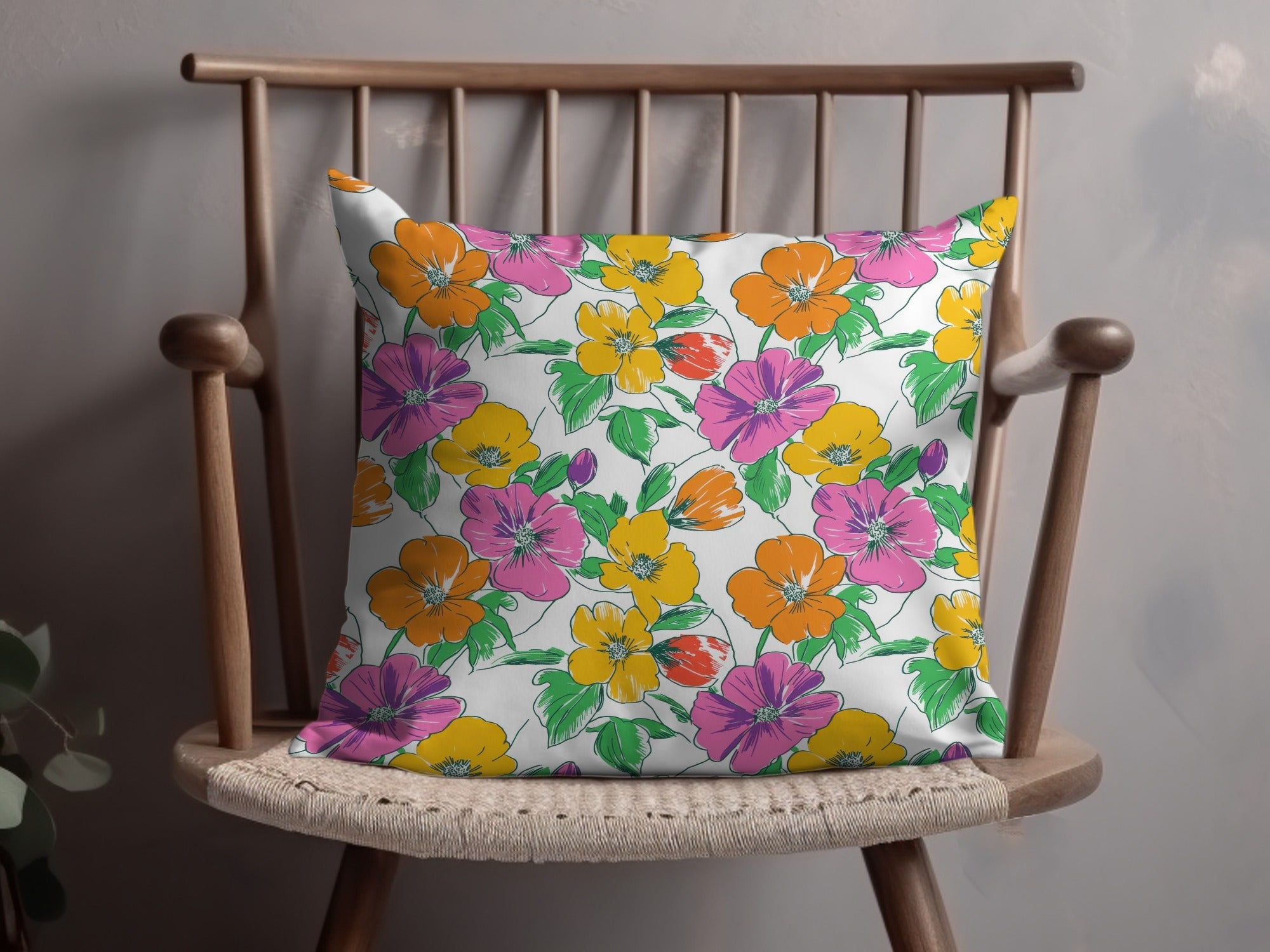 Preppy Pink Orange Yellow Floral Seamless Pattern, 60's floral pattern, Digital Background, Repeat Pattern, Fabric Design, Digital Paper, Digital - Moore and Mountain