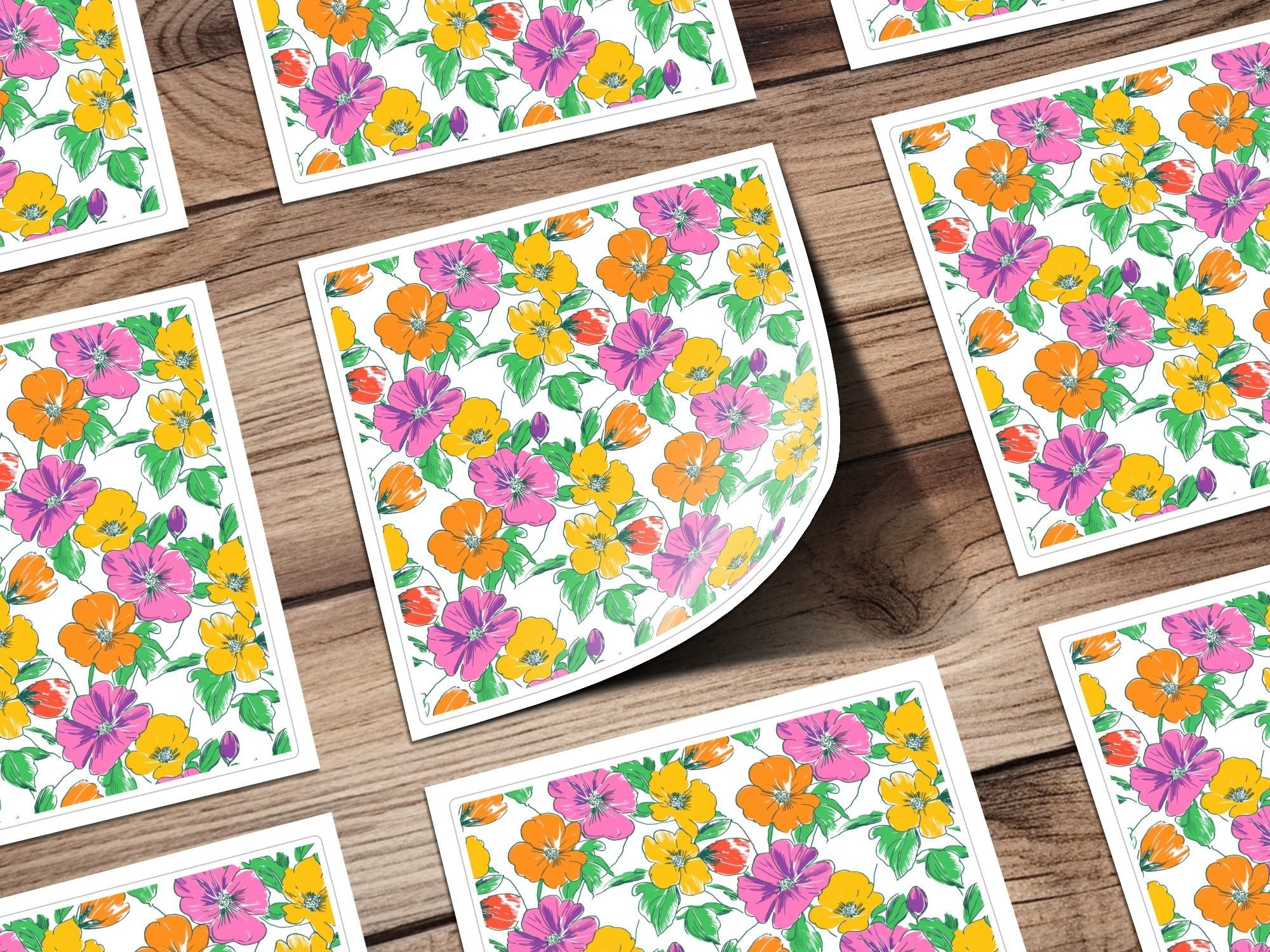 Preppy Pink Orange Yellow Floral Seamless Pattern, 60's floral pattern, Digital Background, Repeat Pattern, Fabric Design, Digital Paper, Digital - Moore and Mountain