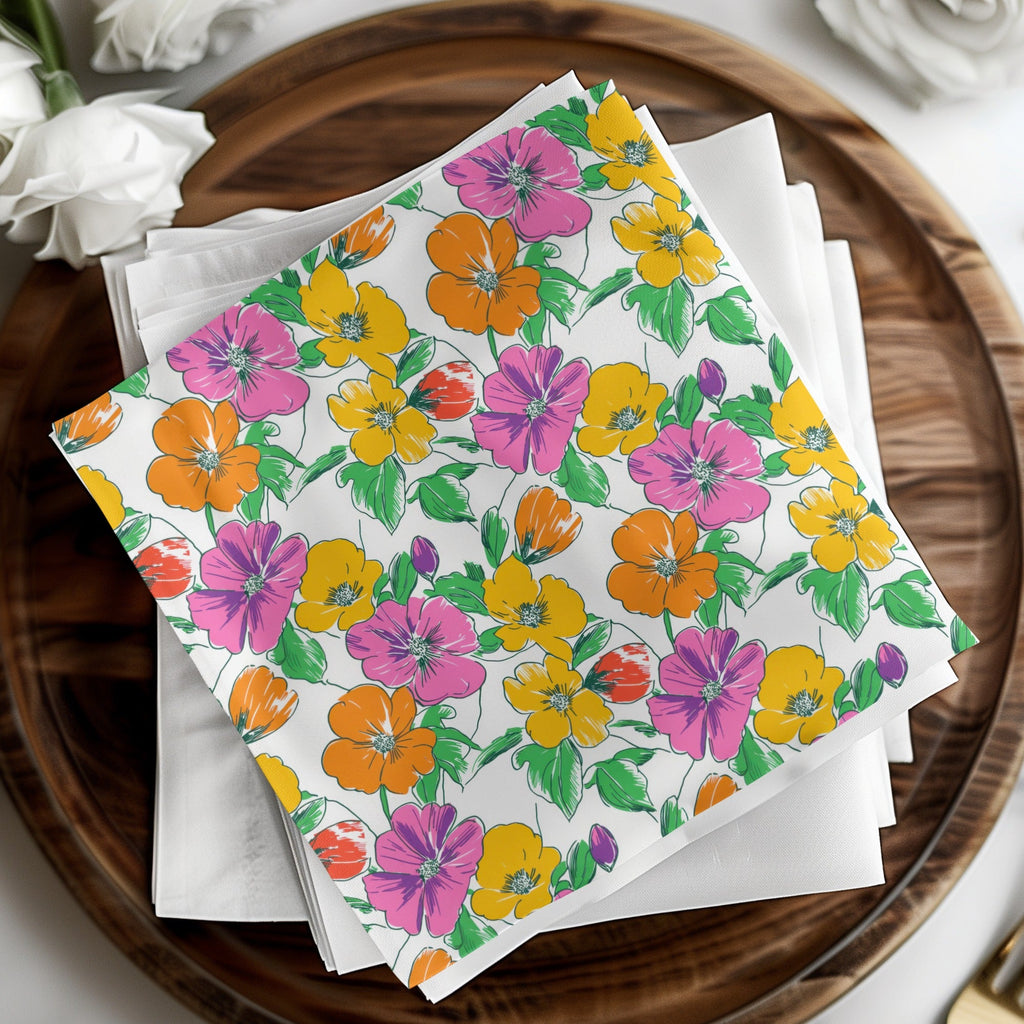 Preppy Pink Orange Yellow Floral Seamless Pattern, 60's floral pattern, Digital Background, Repeat Pattern, Fabric Design, Digital Paper, Digital - Moore and Mountain