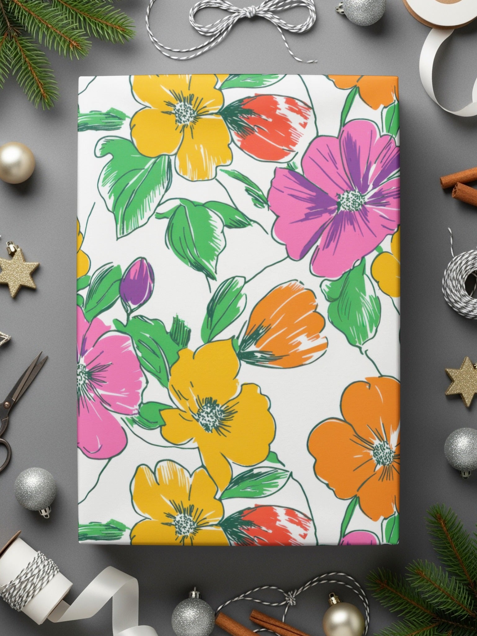 Preppy Pink Orange Yellow Floral Seamless Pattern, 60's floral pattern, Digital Background, Repeat Pattern, Fabric Design, Digital Paper, Digital - Moore and Mountain