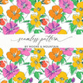 Preppy Pink Orange Yellow Floral Seamless Pattern, 60's floral pattern, Digital Background, Repeat Pattern, Fabric Design, Digital Paper, Digital - Moore and Mountain