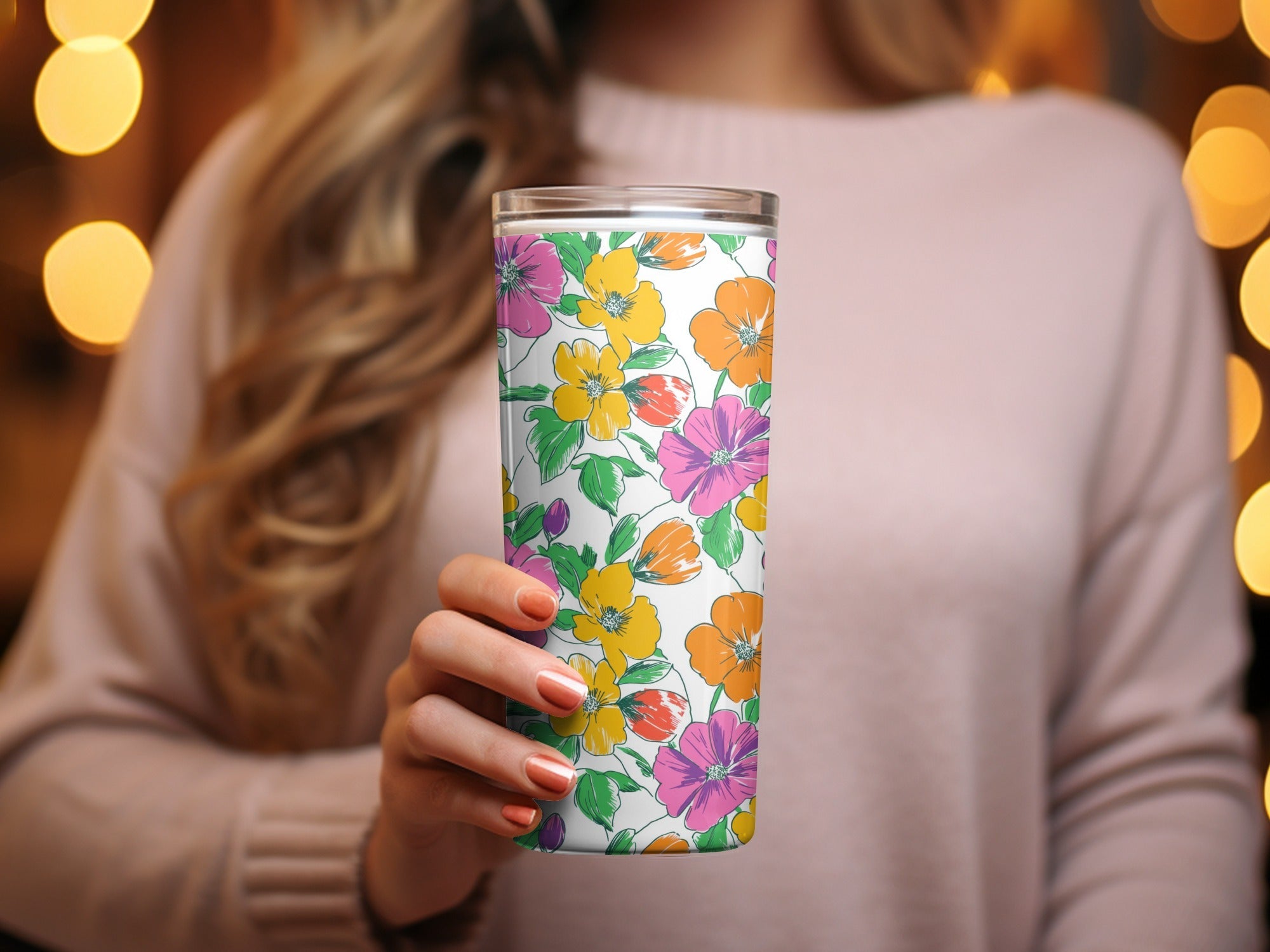 Preppy Pink Orange Yellow Floral Seamless Pattern, 60's floral pattern, Digital Background, Repeat Pattern, Fabric Design, Digital Paper, Digital - Moore and Mountain