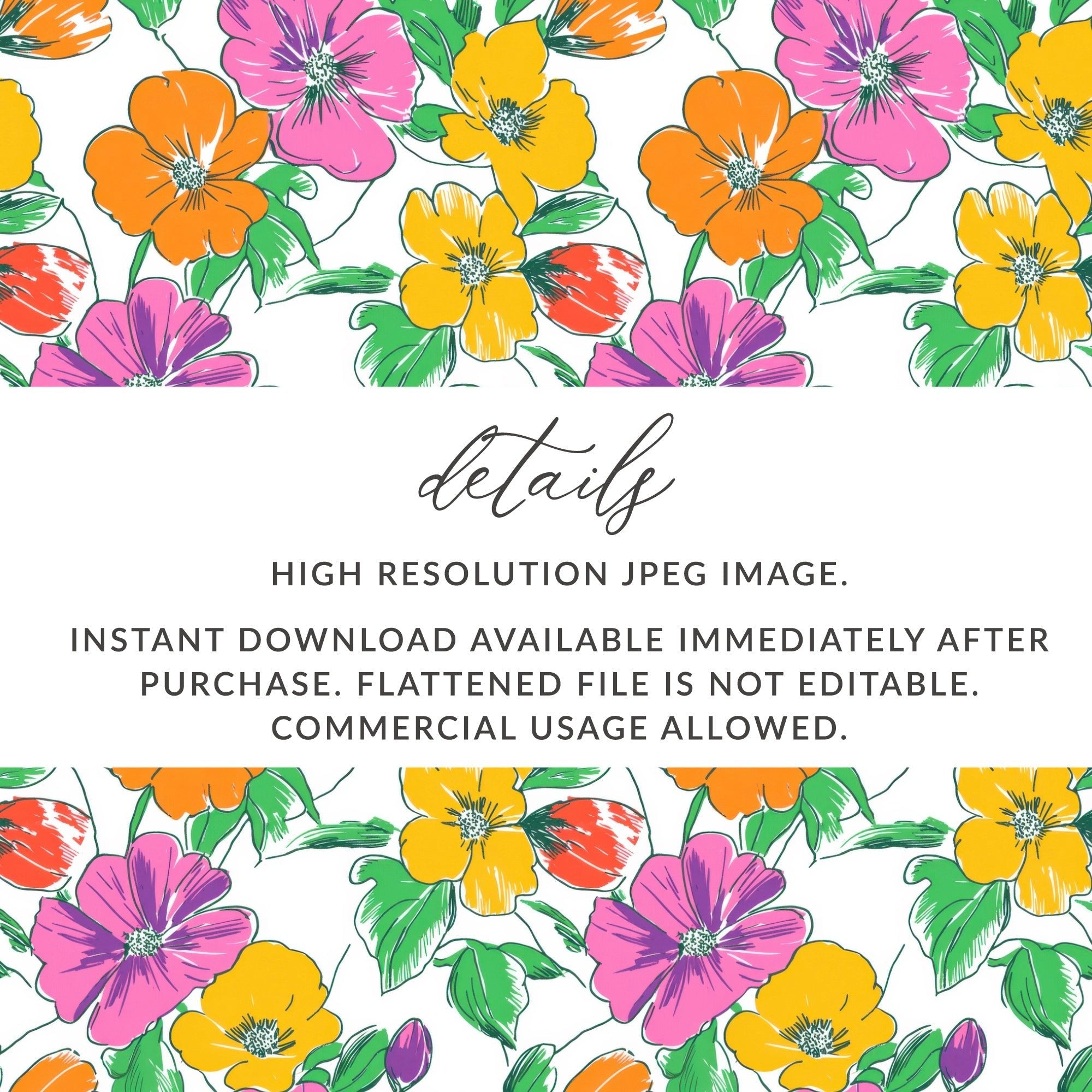 Preppy Pink Orange Yellow Floral Seamless Pattern, 60's floral pattern, Digital Background, Repeat Pattern, Fabric Design, Digital Paper, Digital - Moore and Mountain