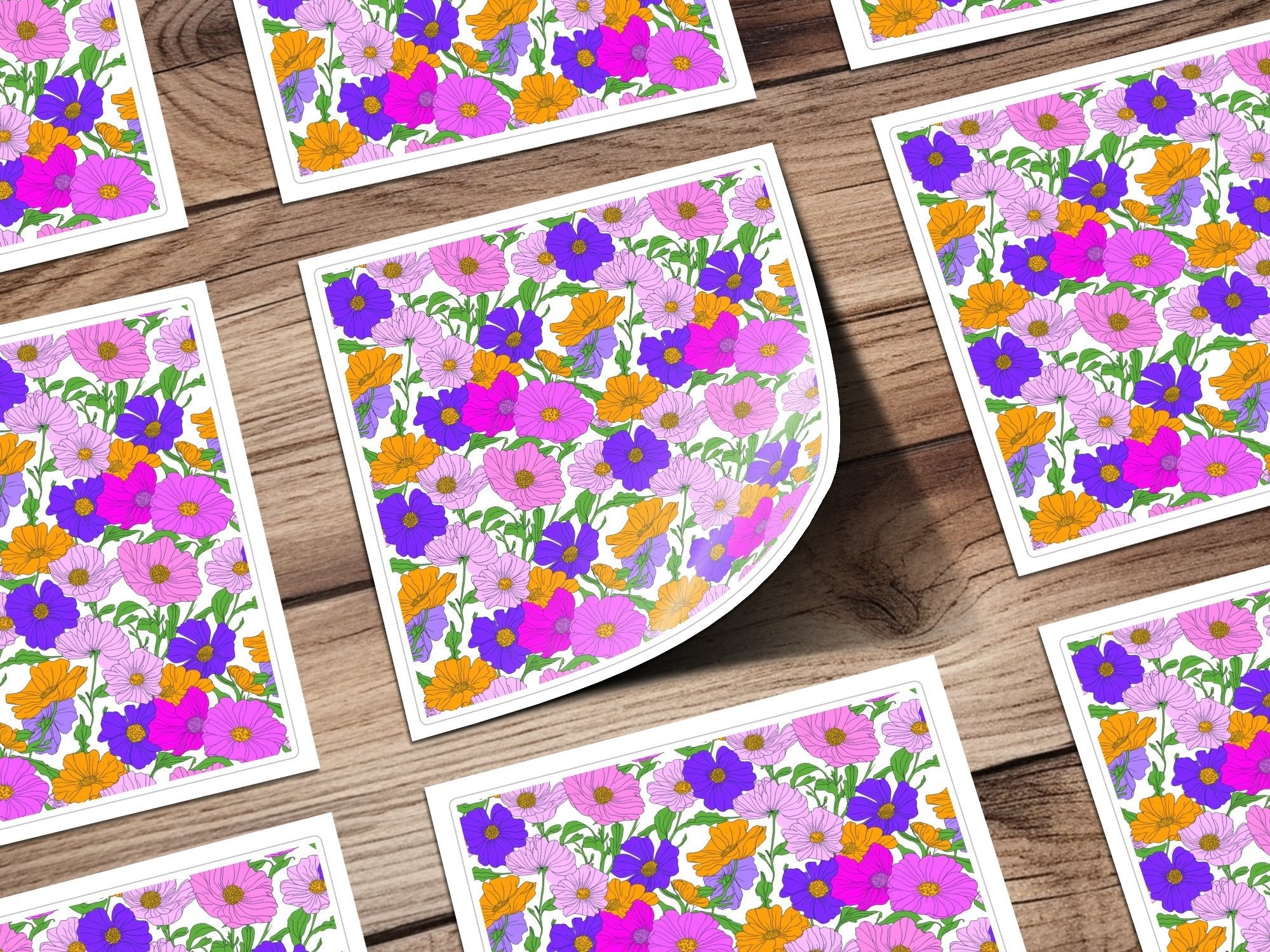 Preppy Pink, Purple, Orange 60's Floral Pattern, Digital Background, Seamless Pattern, Digital Download, Fabric Design, Wallpaper Design - Moore and Mountain