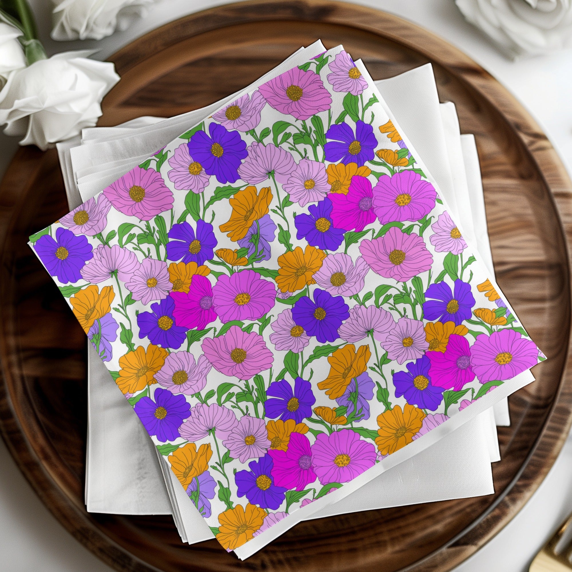 Preppy Pink, Purple, Orange 60's Floral Pattern, Digital Background, Seamless Pattern, Digital Download, Fabric Design, Wallpaper Design - Moore and Mountain