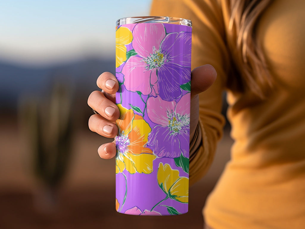 Preppy Purple 60s Floral Pattern, Groovy Floral Background, Digital Seamless Retro Flowers, Repeat Pattern for Fabric, Wallpaper Digital - Moore and Mountain