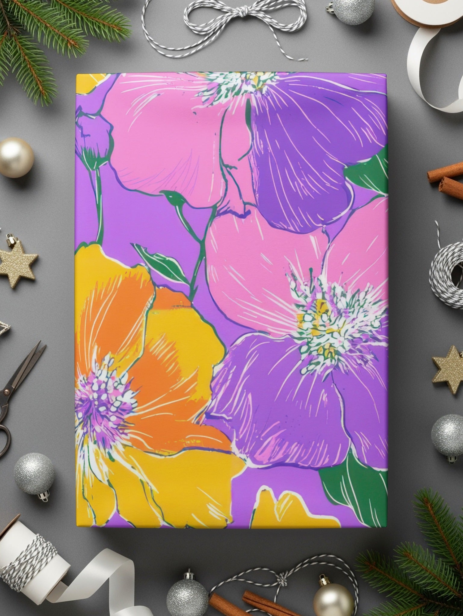 Preppy Purple 60s Floral Pattern, Groovy Floral Background, Digital Seamless Retro Flowers, Repeat Pattern for Fabric, Wallpaper Digital - Moore and Mountain