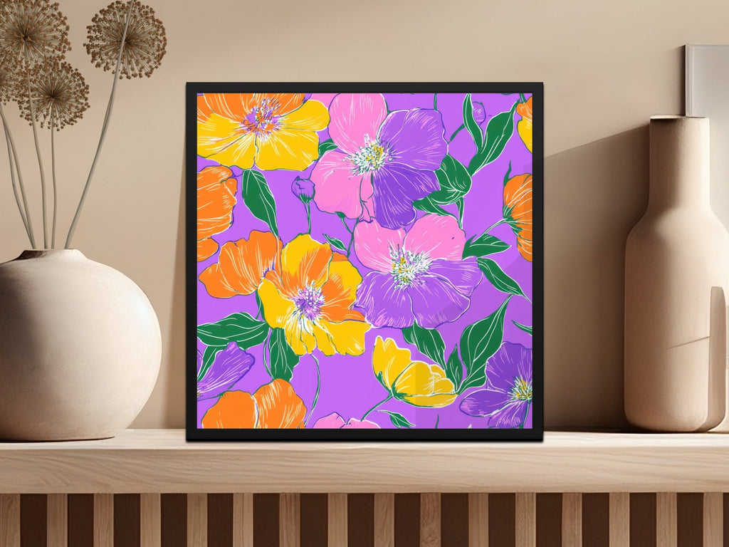 Preppy Purple 60s Floral Pattern, Groovy Floral Background, Digital Seamless Retro Flowers, Repeat Pattern for Fabric, Wallpaper Digital - Moore and Mountain