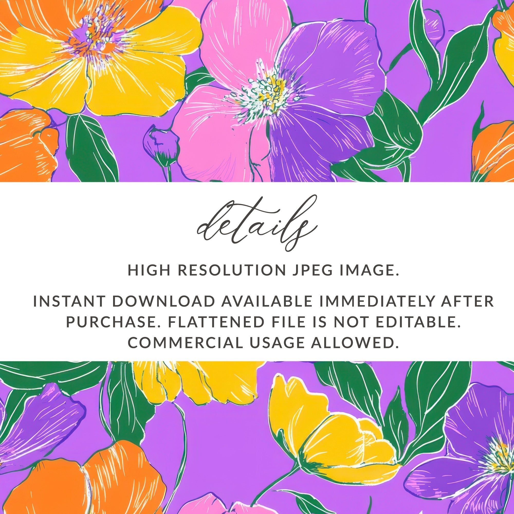 Preppy Purple 60s Floral Pattern, Groovy Floral Background, Digital Seamless Retro Flowers, Repeat Pattern for Fabric, Wallpaper Digital - Moore and Mountain