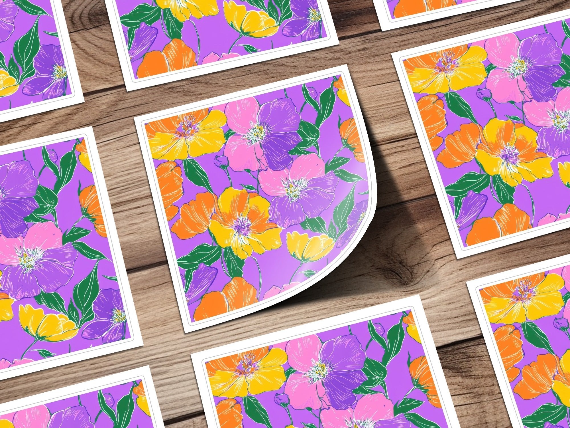 Preppy Purple 60s Floral Pattern, Groovy Floral Background, Digital Seamless Retro Flowers, Repeat Pattern for Fabric, Wallpaper Digital - Moore and Mountain