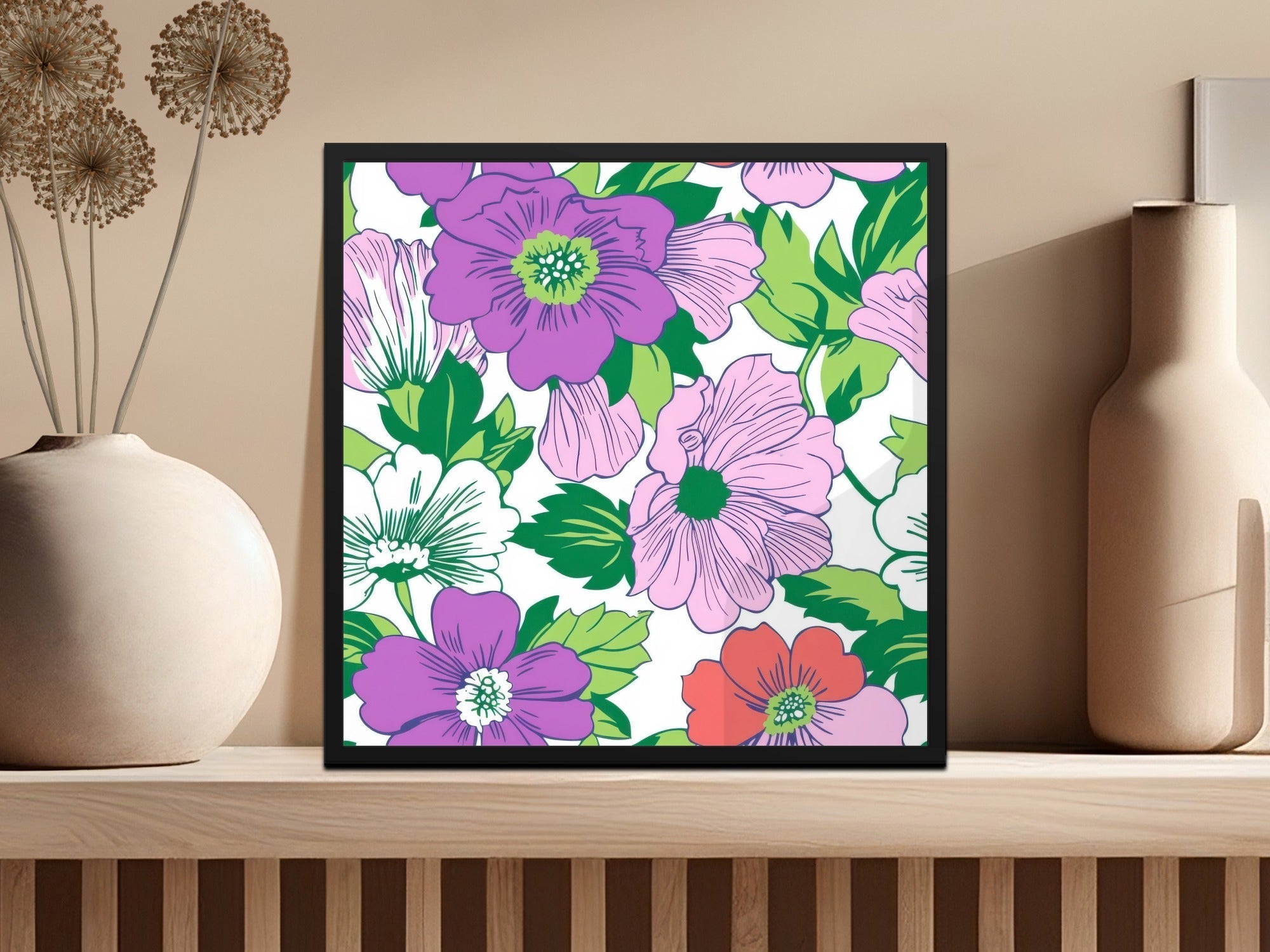 Preppy Purple Groovy Floral Background, 60s Floral Pattern Digital Paper, Retro Flower Seamless Pattern, Floral Clipart, Fabric Design - Moore and Mountain