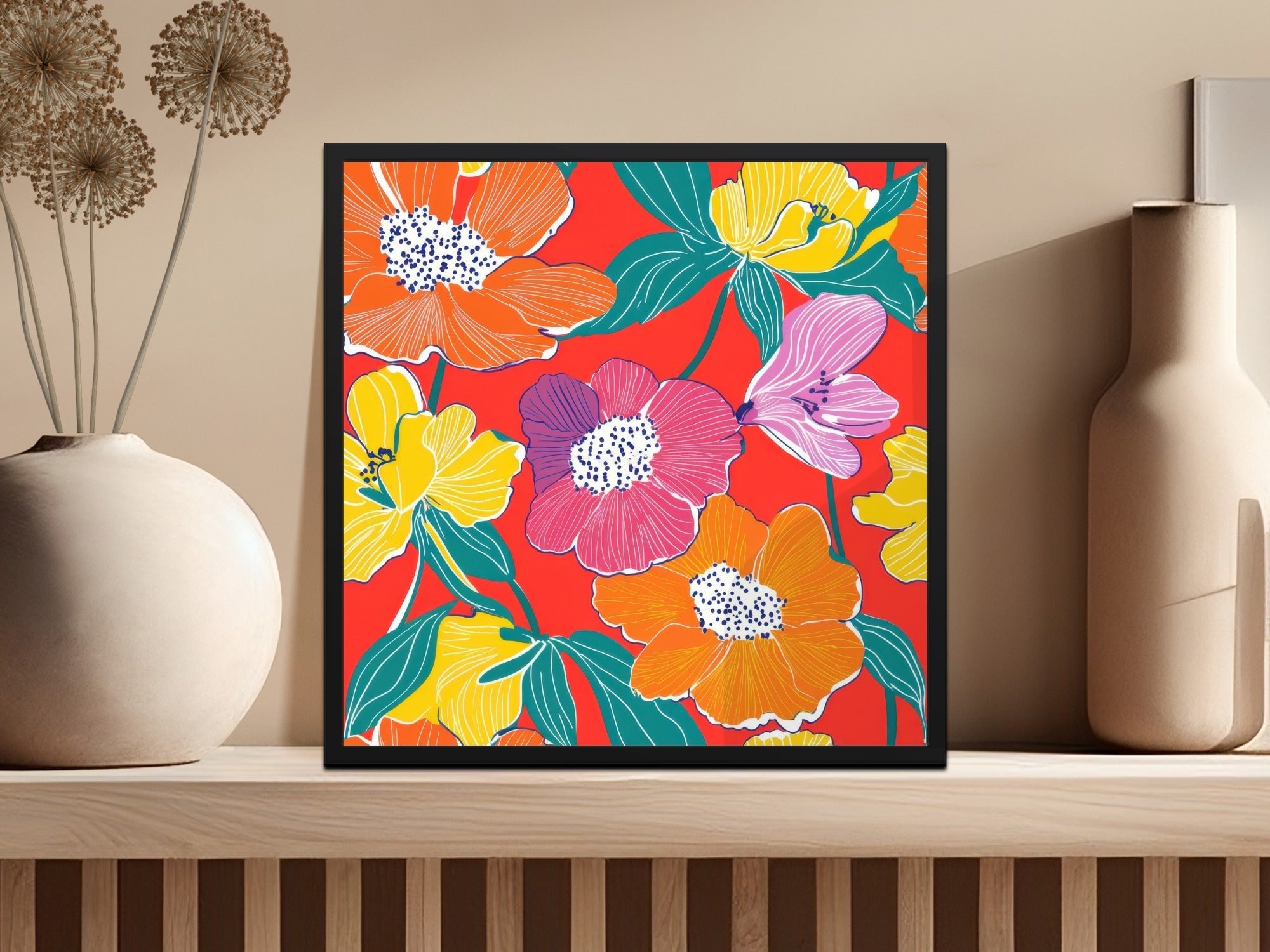 Preppy Red Digital Paper, 60s floral pattern, Seamless Retro Flowers, Flower Pattern Digital, Groovy Floral Background, Print File - Moore and Mountain