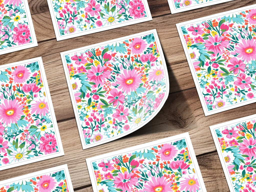 Preppy Summery Pink Floral Digital Paper, Seamless Bright Pink Preppy Background Pattern - Moore and Mountain