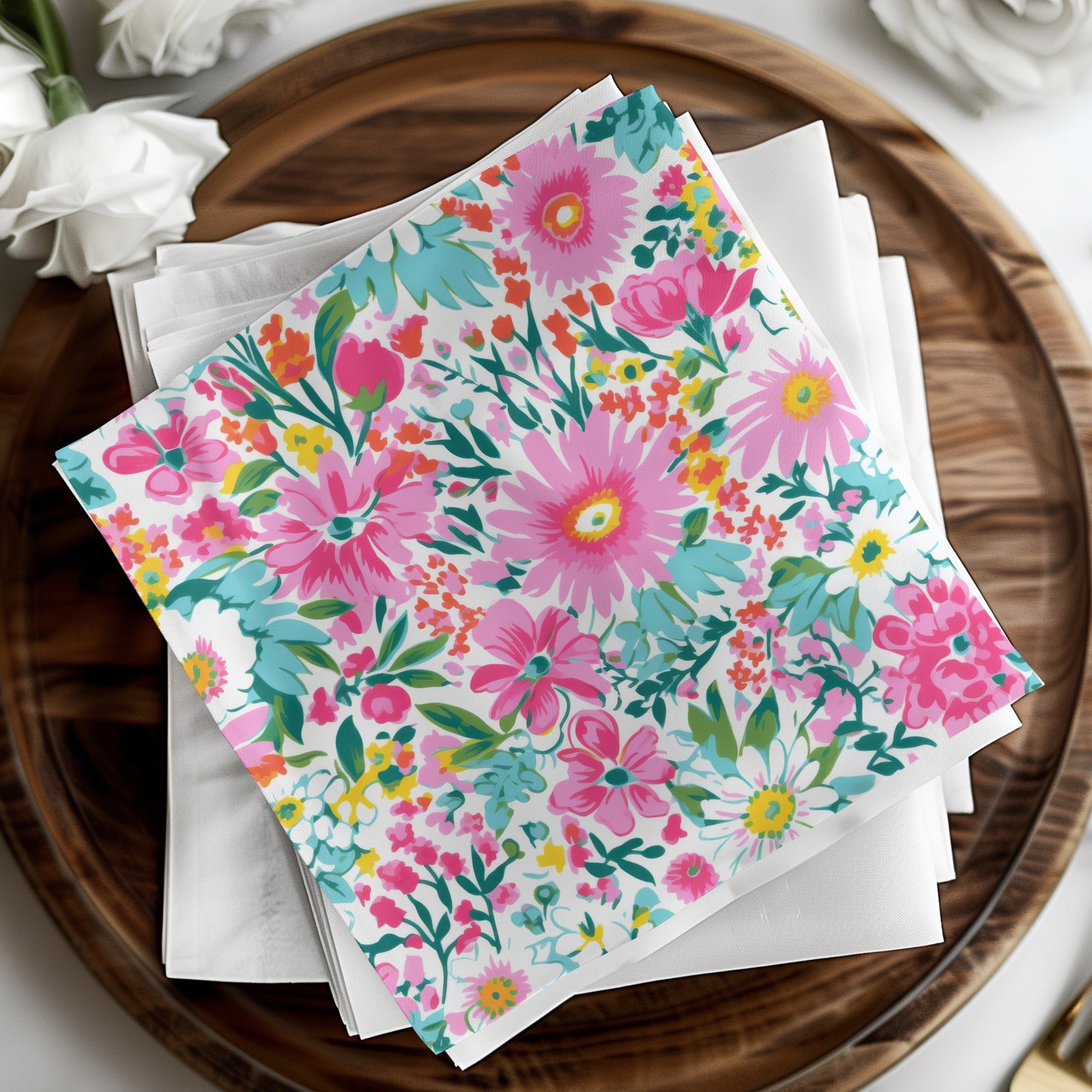 Preppy Summery Pink Floral Digital Paper, Seamless Bright Pink Preppy Background Pattern - Moore and Mountain