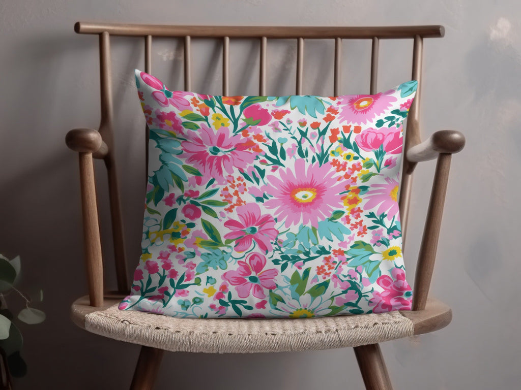 Preppy Summery Pink Floral Digital Paper, Seamless Bright Pink Preppy Background Pattern - Moore and Mountain