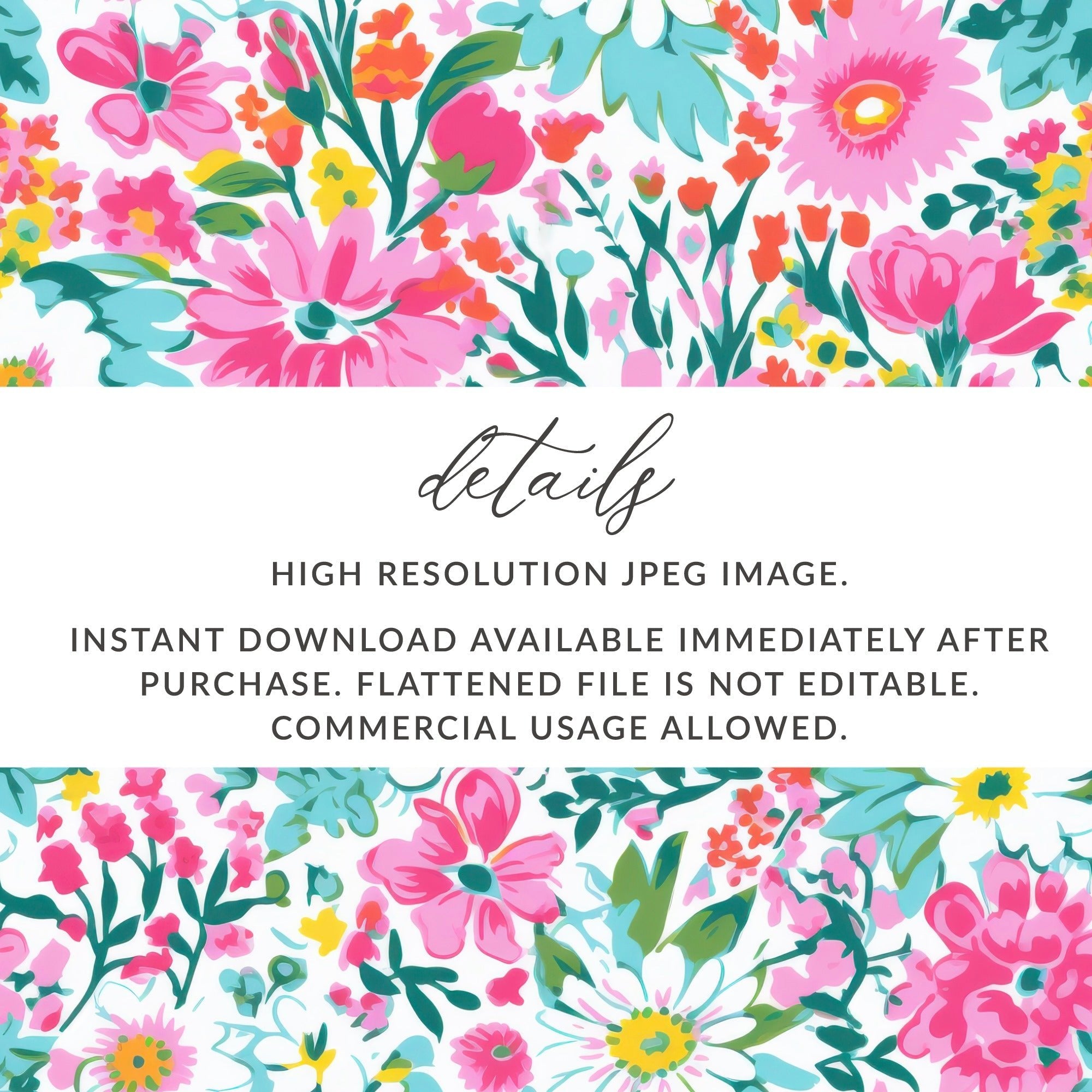 Preppy Summery Pink Floral Digital Paper, Seamless Bright Pink Preppy Background Pattern - Moore and Mountain