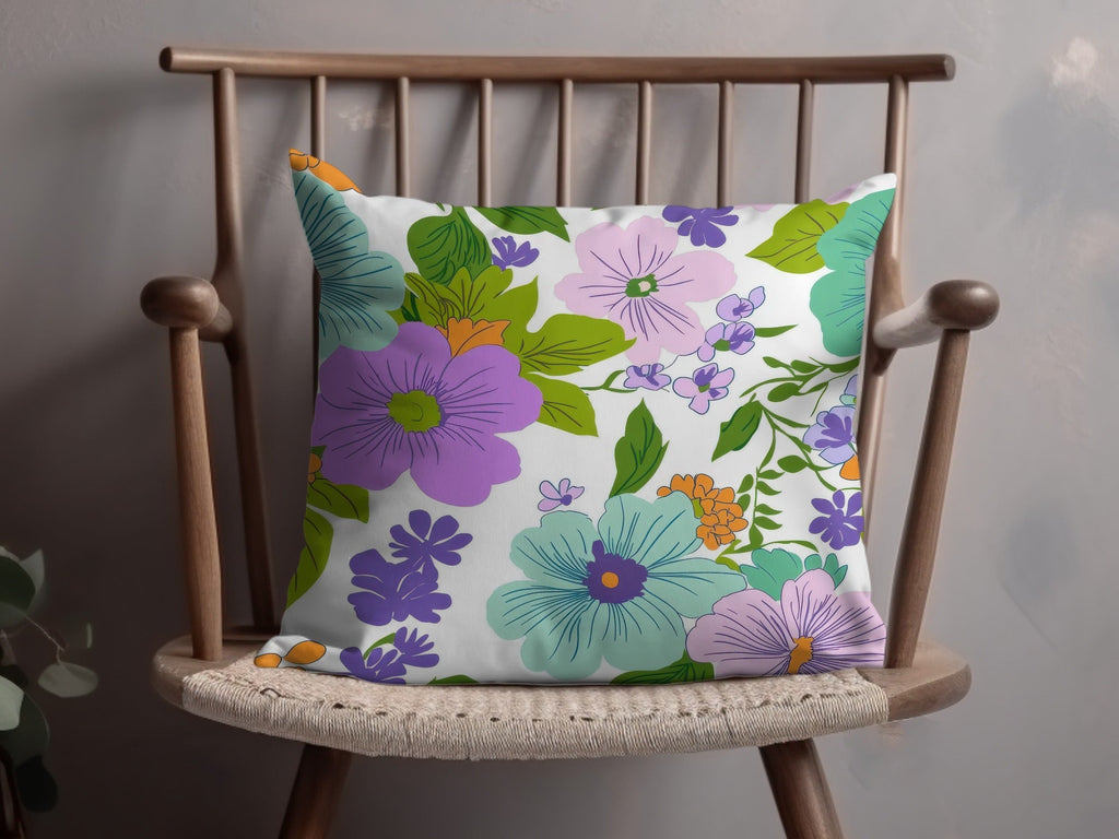 Preppy Teal Groovy Floral Background, 60s Floral Pattern, Seamless Retro Flowers, Digital Paper, Fabric Design, Commercial Use - Moore and Mountain