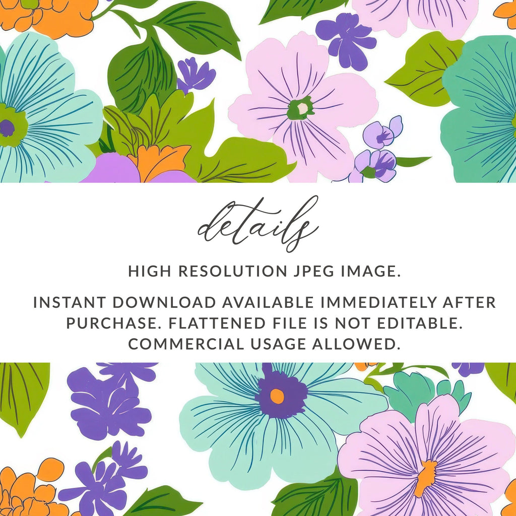 Preppy Teal Groovy Floral Background, 60s Floral Pattern, Seamless Retro Flowers, Digital Paper, Fabric Design, Commercial Use - Moore and Mountain