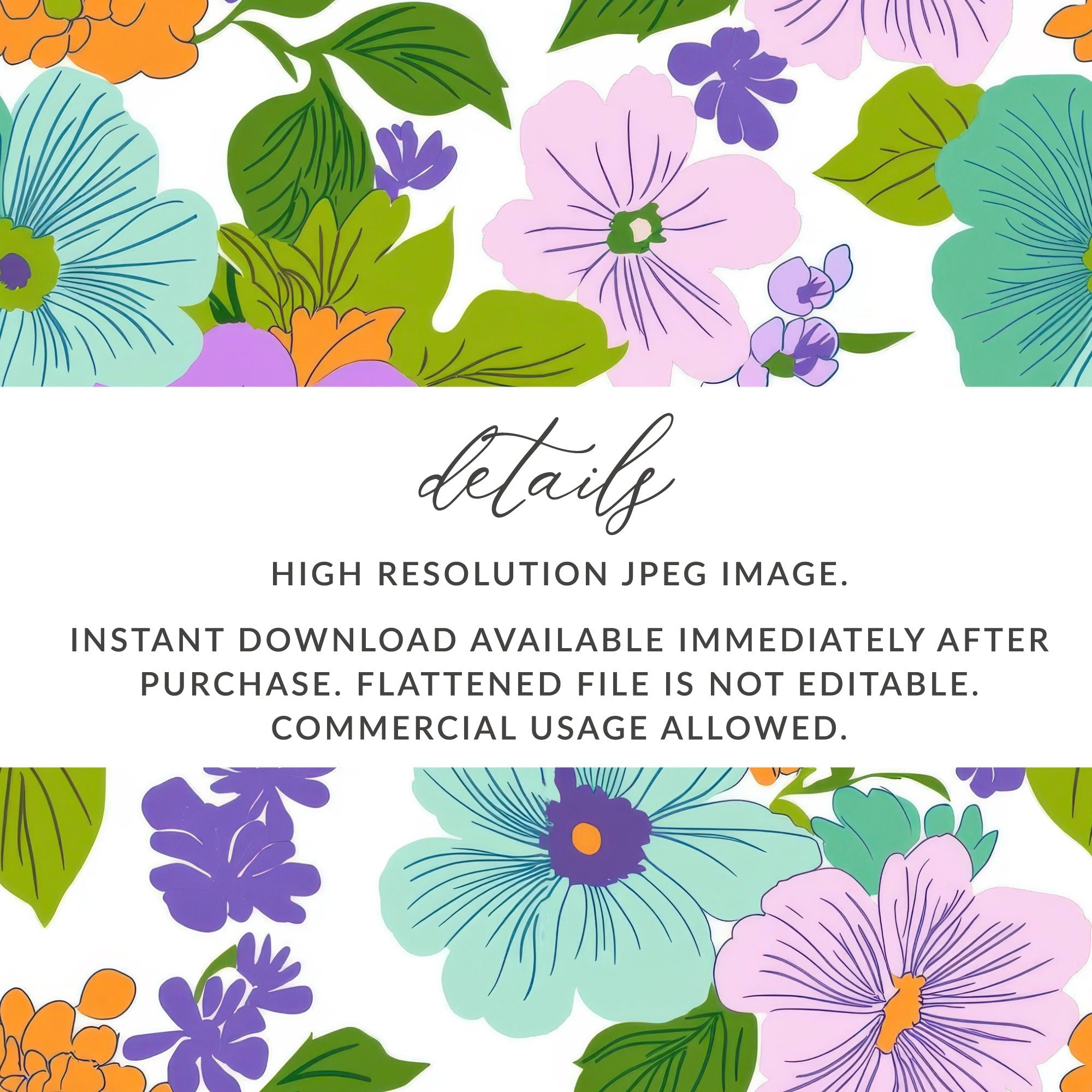 Preppy Teal Groovy Floral Background, 60s Floral Pattern, Seamless Retro Flowers, Digital Paper, Fabric Design, Commercial Use - Moore and Mountain