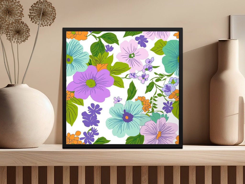 Preppy Teal Groovy Floral Background, 60s Floral Pattern, Seamless Retro Flowers, Digital Paper, Fabric Design, Commercial Use - Moore and Mountain