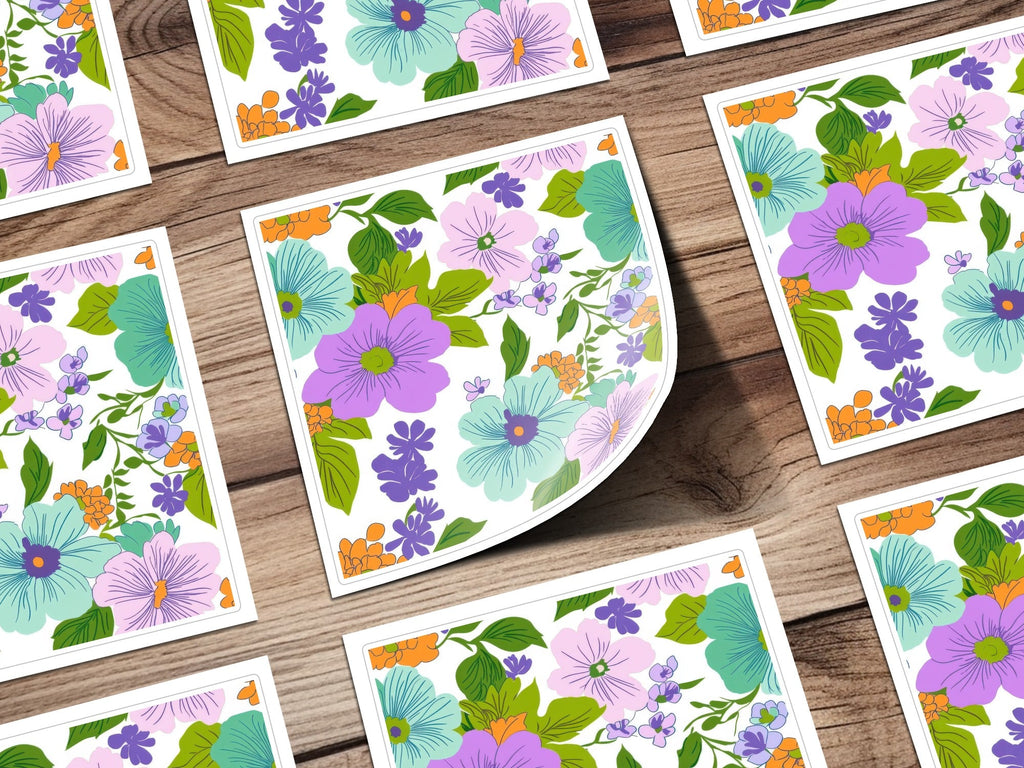 Preppy Teal Groovy Floral Background, 60s Floral Pattern, Seamless Retro Flowers, Digital Paper, Fabric Design, Commercial Use - Moore and Mountain