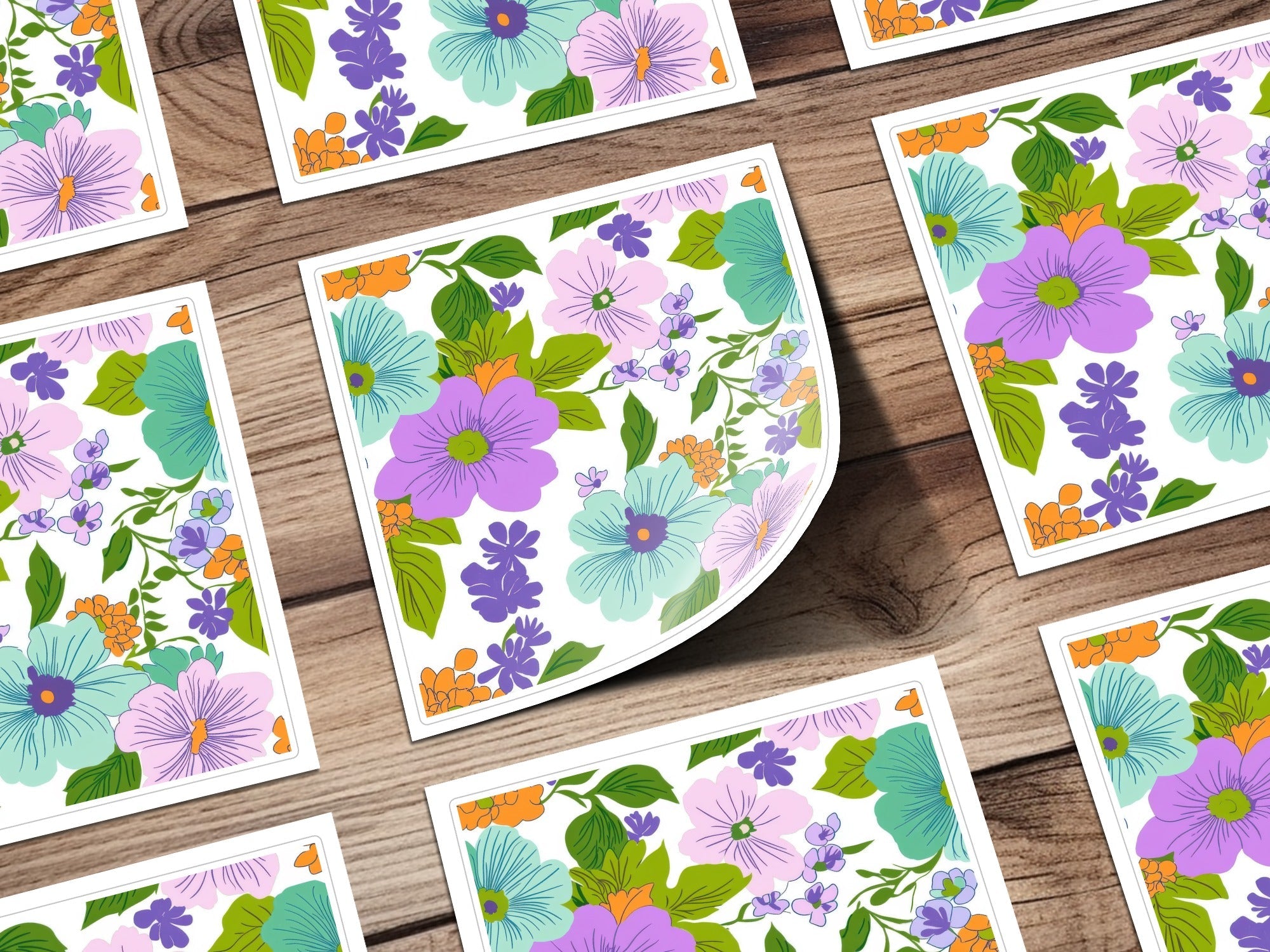 Preppy Teal Groovy Floral Background, 60s Floral Pattern, Seamless Retro Flowers, Digital Paper, Fabric Design, Commercial Use - Moore and Mountain