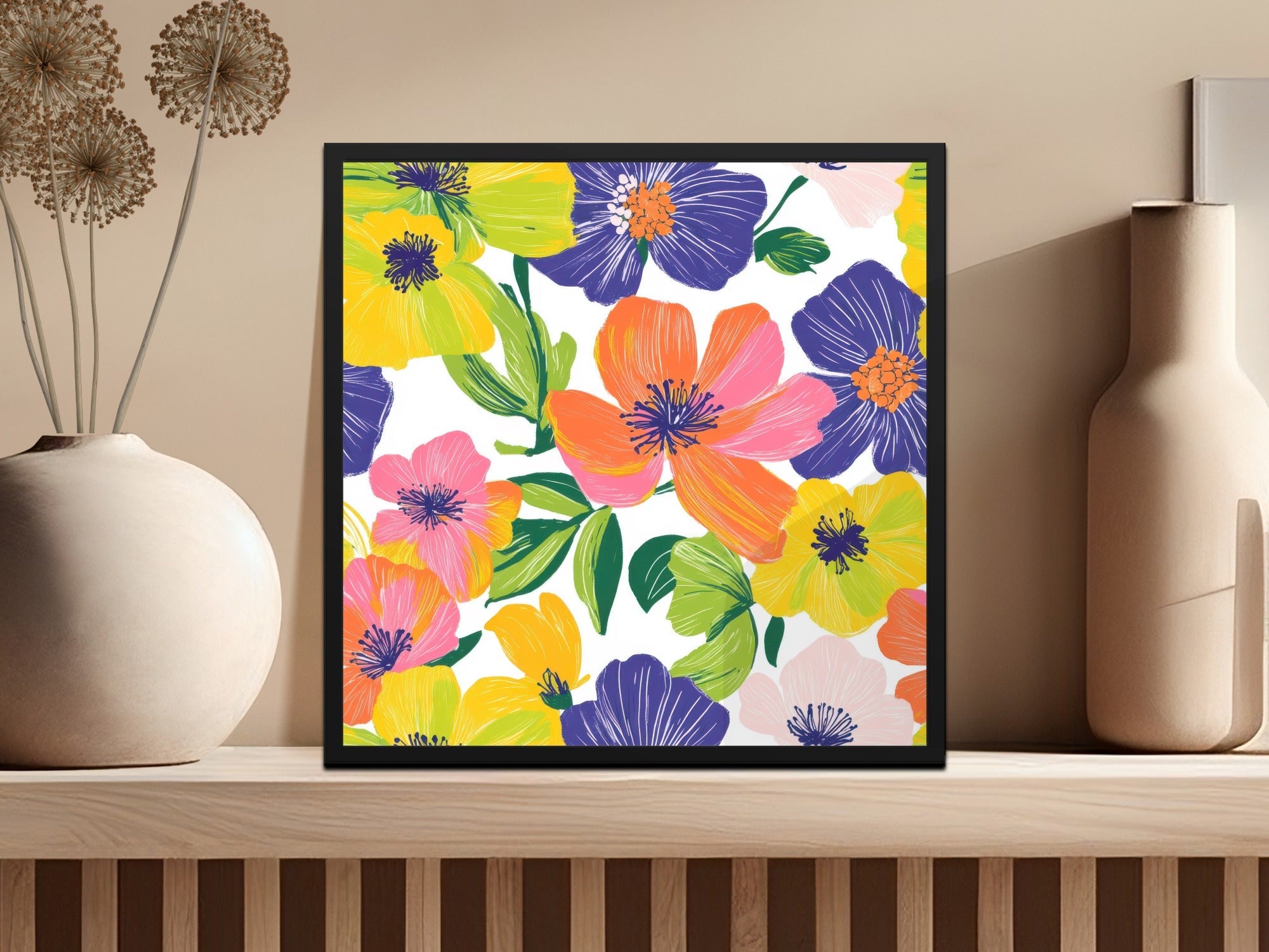 Preppy Yellow Floral Digital Paper, Groovy Floral Background, Seamless Retro Flowers, Fabric Design, Scrapbooking Paper, Printable Art - Moore and Mountain