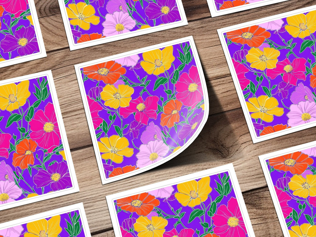 Purple Preppy 60s floral pattern, Groovy Floral Background, Seamless Retro Flowers Digital Products, Pattern Design - Moore and Mountain