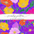 Purple Preppy 60s floral pattern, Groovy Floral Background, Seamless Retro Flowers Digital Products, Pattern Design - Moore and Mountain