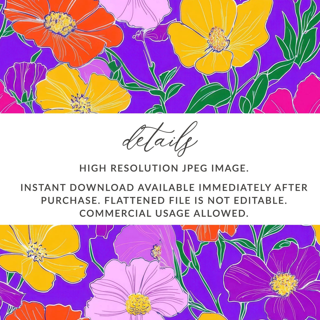 Purple Preppy 60s floral pattern, Groovy Floral Background, Seamless Retro Flowers Digital Products, Pattern Design - Moore and Mountain