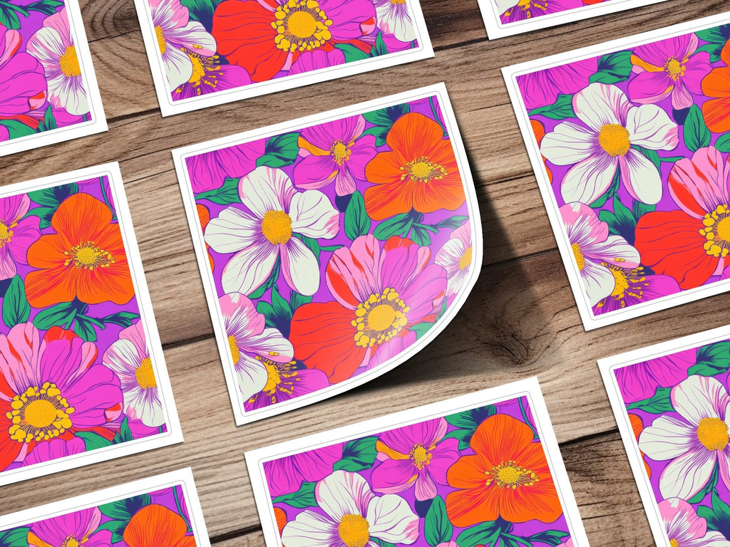 Purple Preppy Digital 60s floral pattern, Seamless Retro Flowers, Groovy Floral Background, Digital Download, Fabric Design, Pattern Print - Moore and Mountain