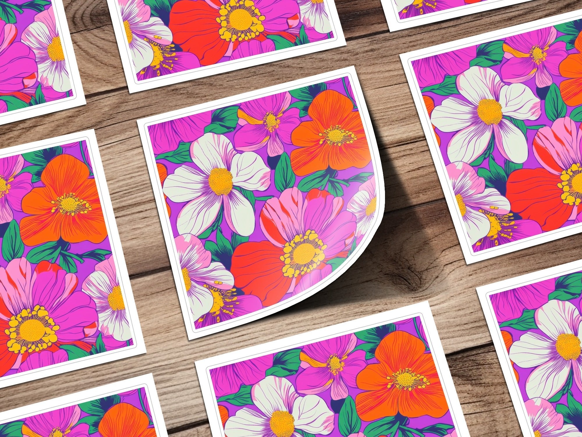 Purple Preppy Digital 60s floral pattern, Seamless Retro Flowers, Groovy Floral Background, Digital Download, Fabric Design, Pattern Print - Moore and Mountain