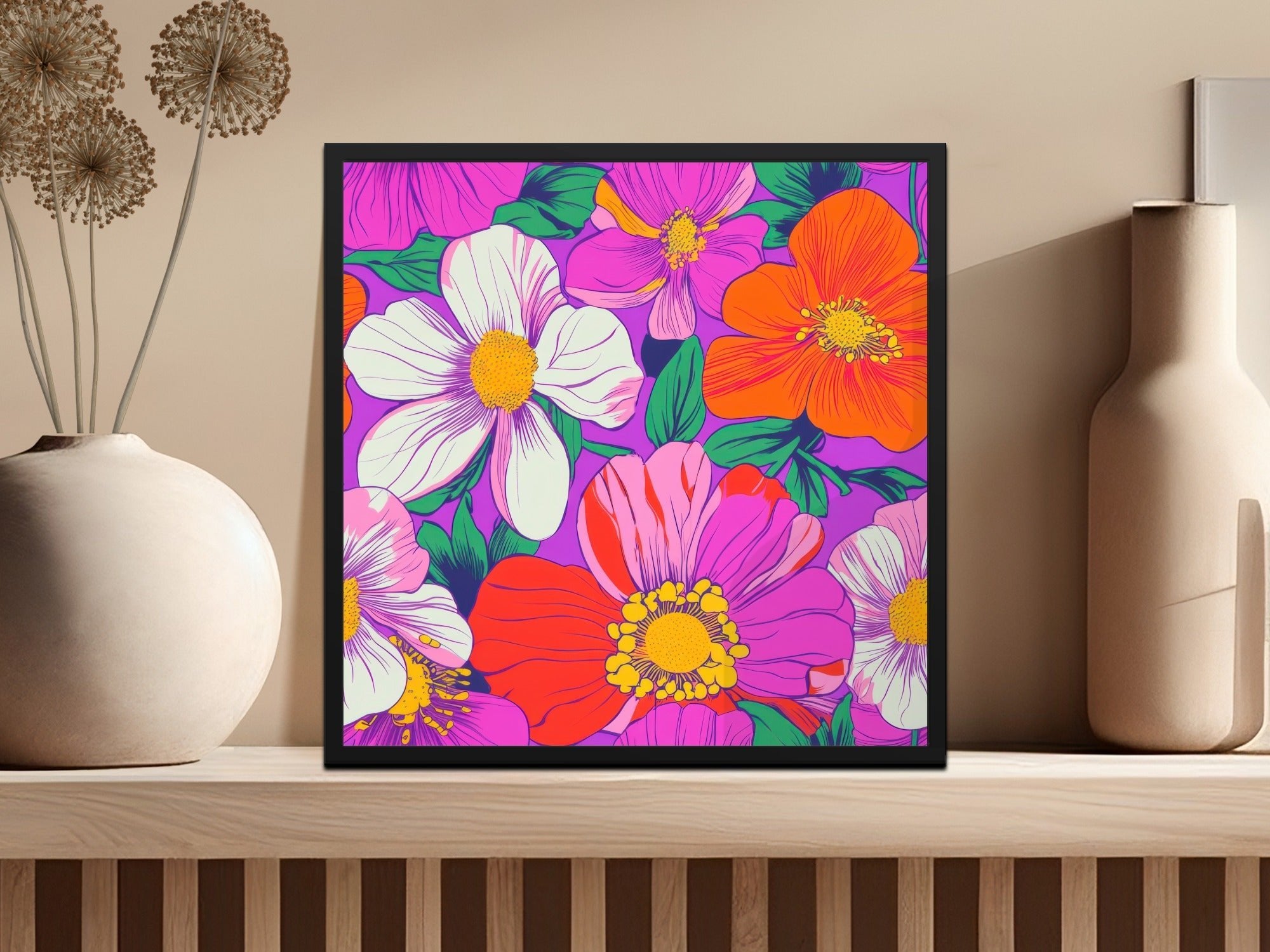 Purple Preppy Digital 60s floral pattern, Seamless Retro Flowers, Groovy Floral Background, Digital Download, Fabric Design, Pattern Print - Moore and Mountain