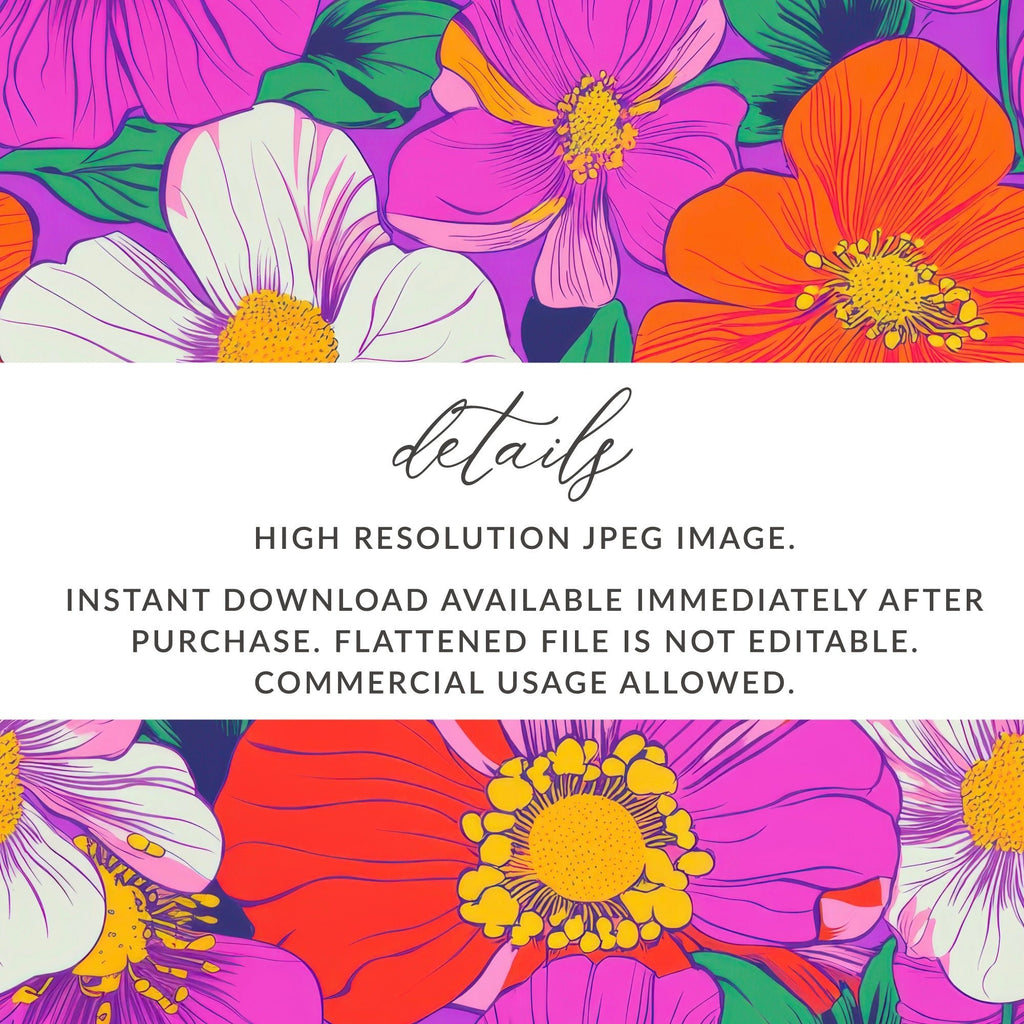 Purple Preppy Digital 60s floral pattern, Seamless Retro Flowers, Groovy Floral Background, Digital Download, Fabric Design, Pattern Print - Moore and Mountain