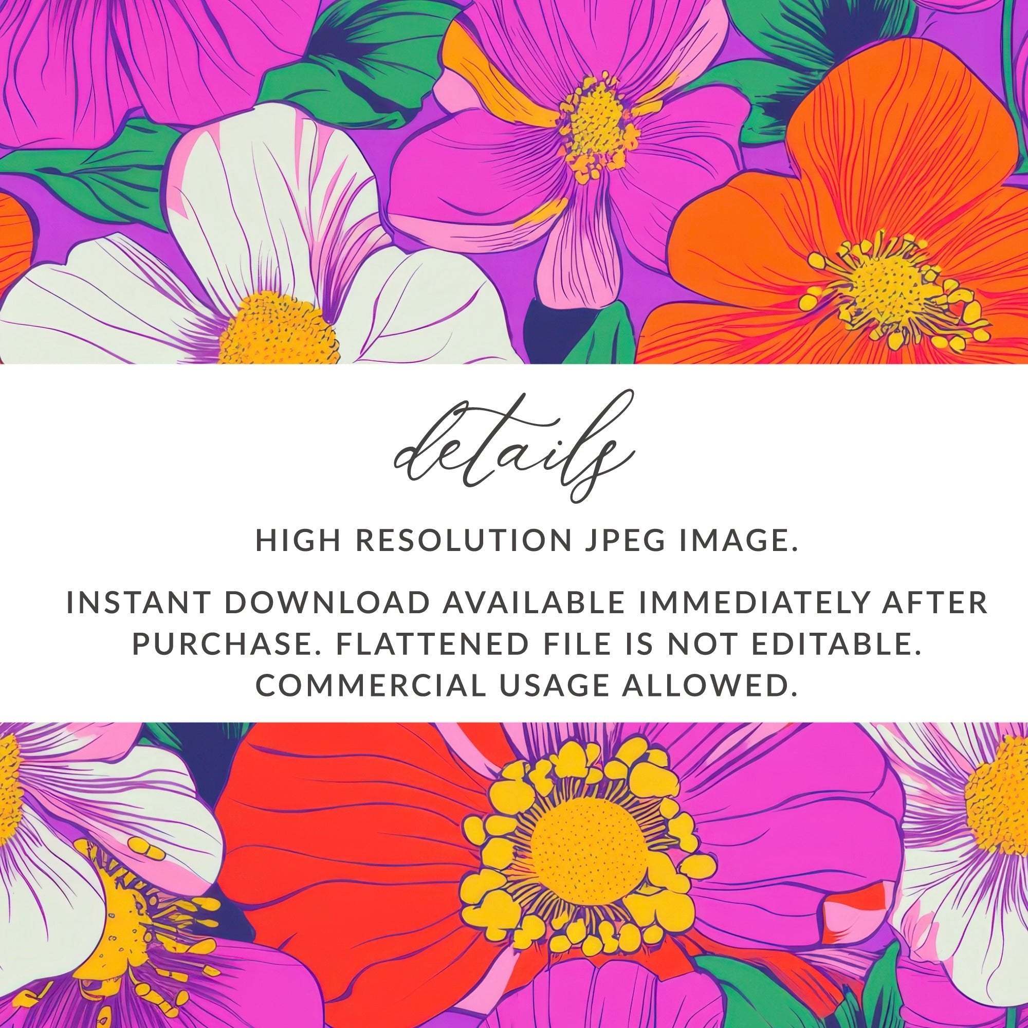 Purple Preppy Digital 60s floral pattern, Seamless Retro Flowers, Groovy Floral Background, Digital Download, Fabric Design, Pattern Print - Moore and Mountain