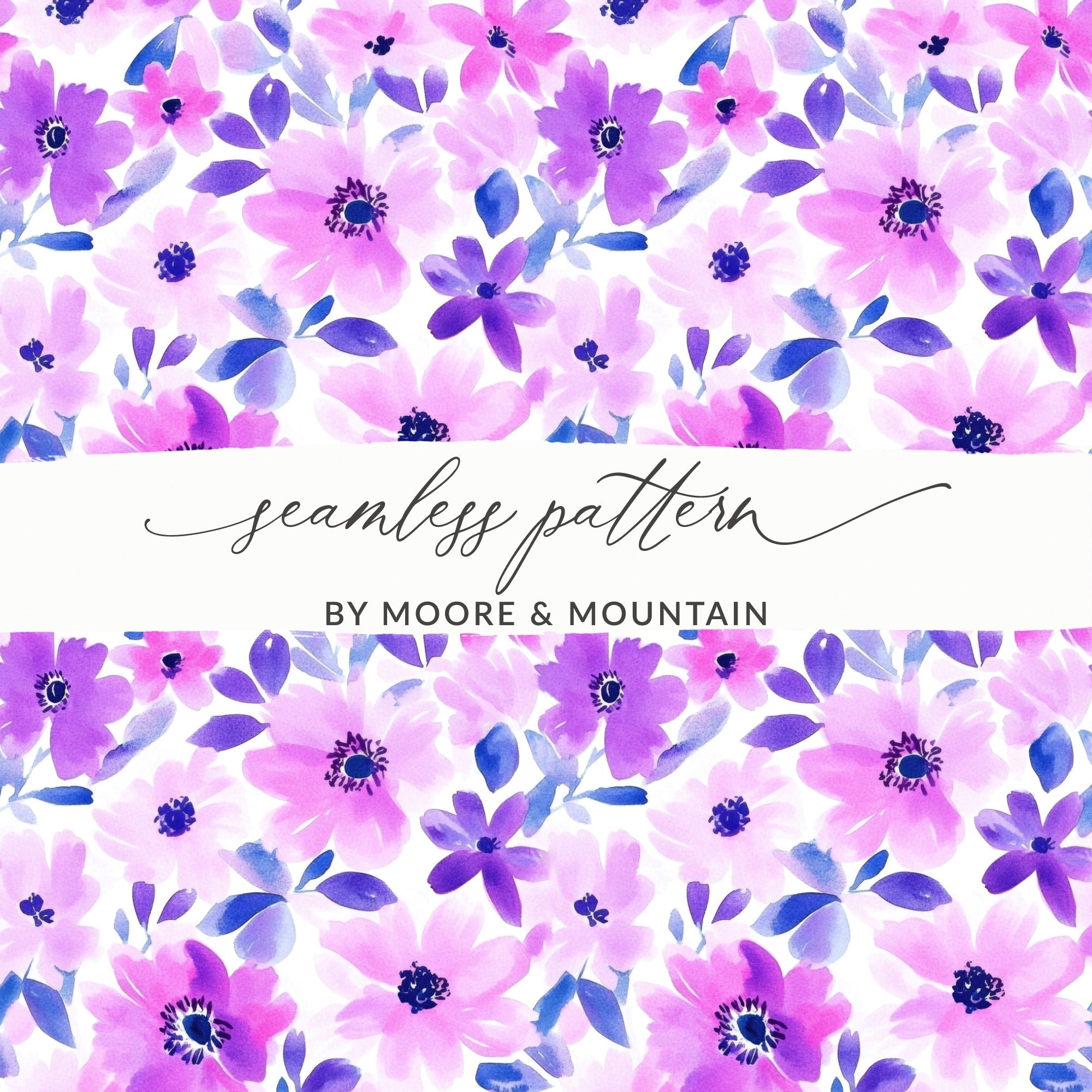 Purple Watercolor Floral Pattern Seamless Vibrants Painted Floral Purple Pattern - Moore and Mountain