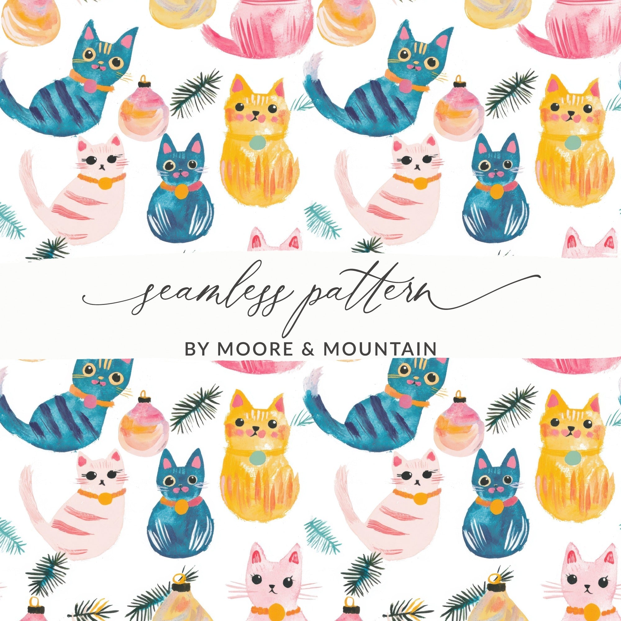 Quirky Seamless Cat Pattern Seamless Design Christmas Cats Digital - Moore and Mountain