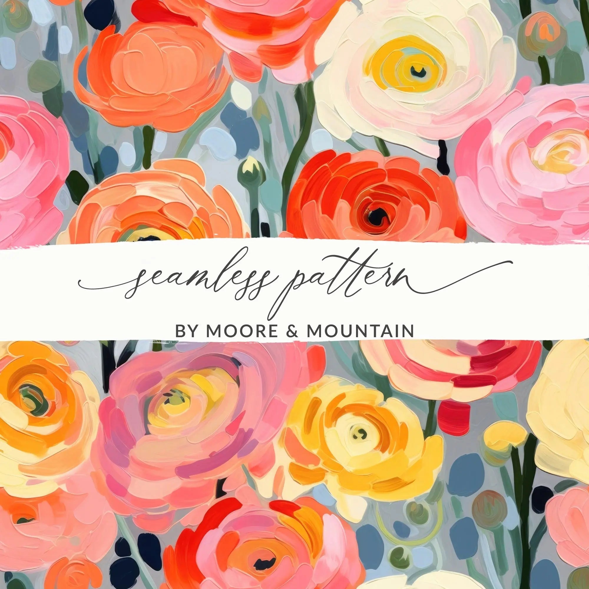 Ranunculus Digital Paper, Ditsy Floral Seamless Pattern, Spring Flowers, 12x12 JPEG Files, Scrapbook Paper, Printable, for Fabric and More - Moore and Mountain