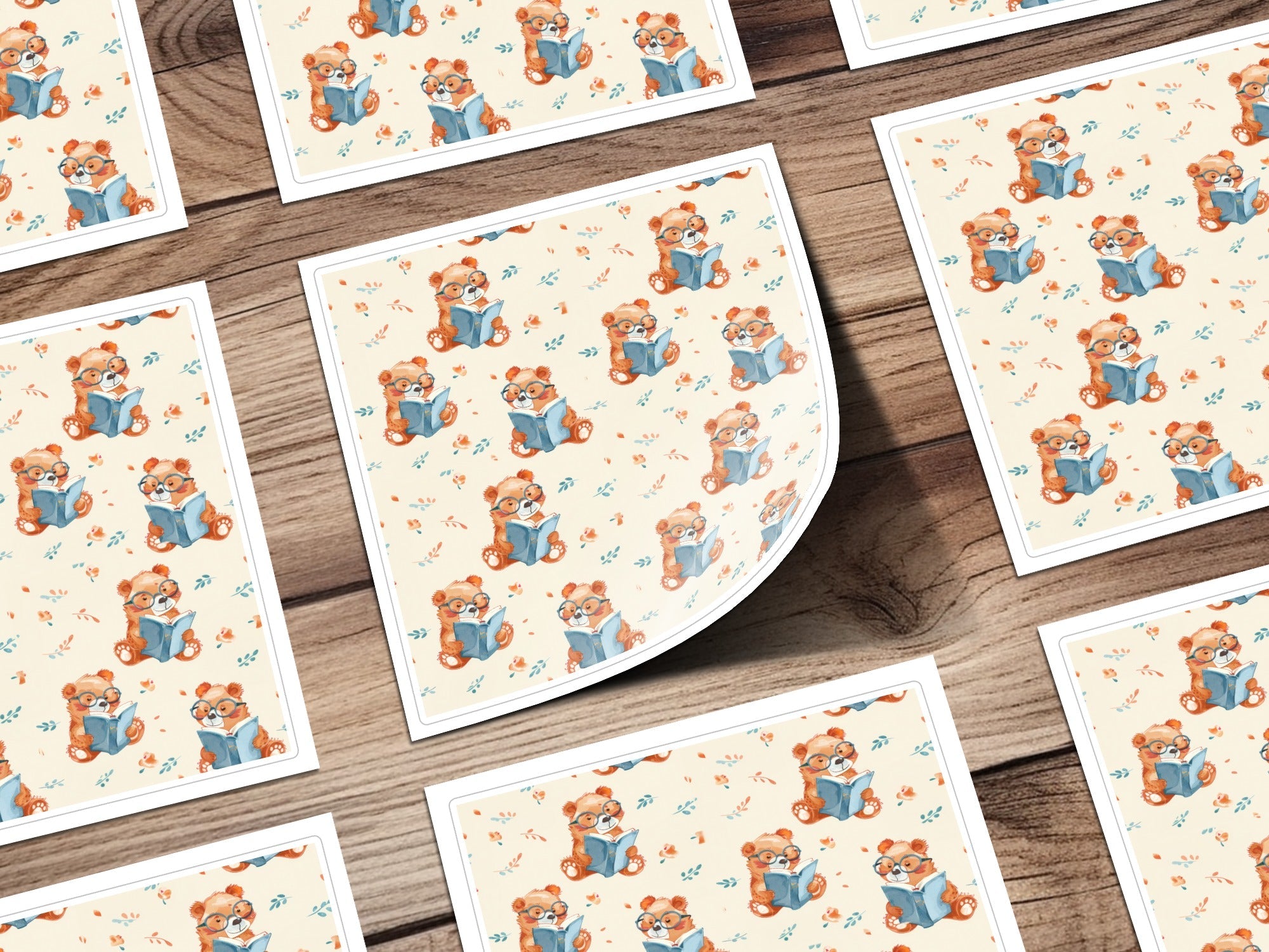 Reading Bear Digital Pattern, Seamless Teddy Bear Print, Cute Animal Illustration, Background for Kids, Scrapbooking Paper, Fabric Design - Moore and Mountain