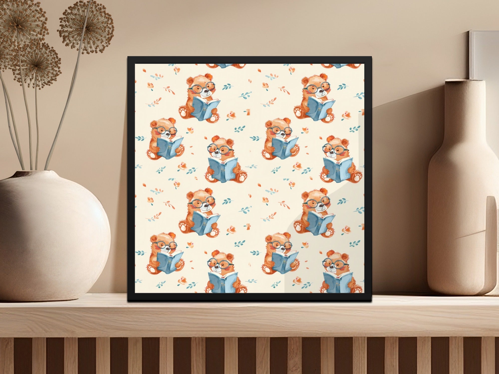 Reading Bear Digital Pattern, Seamless Teddy Bear Print, Cute Animal Illustration, Background for Kids, Scrapbooking Paper, Fabric Design - Moore and Mountain