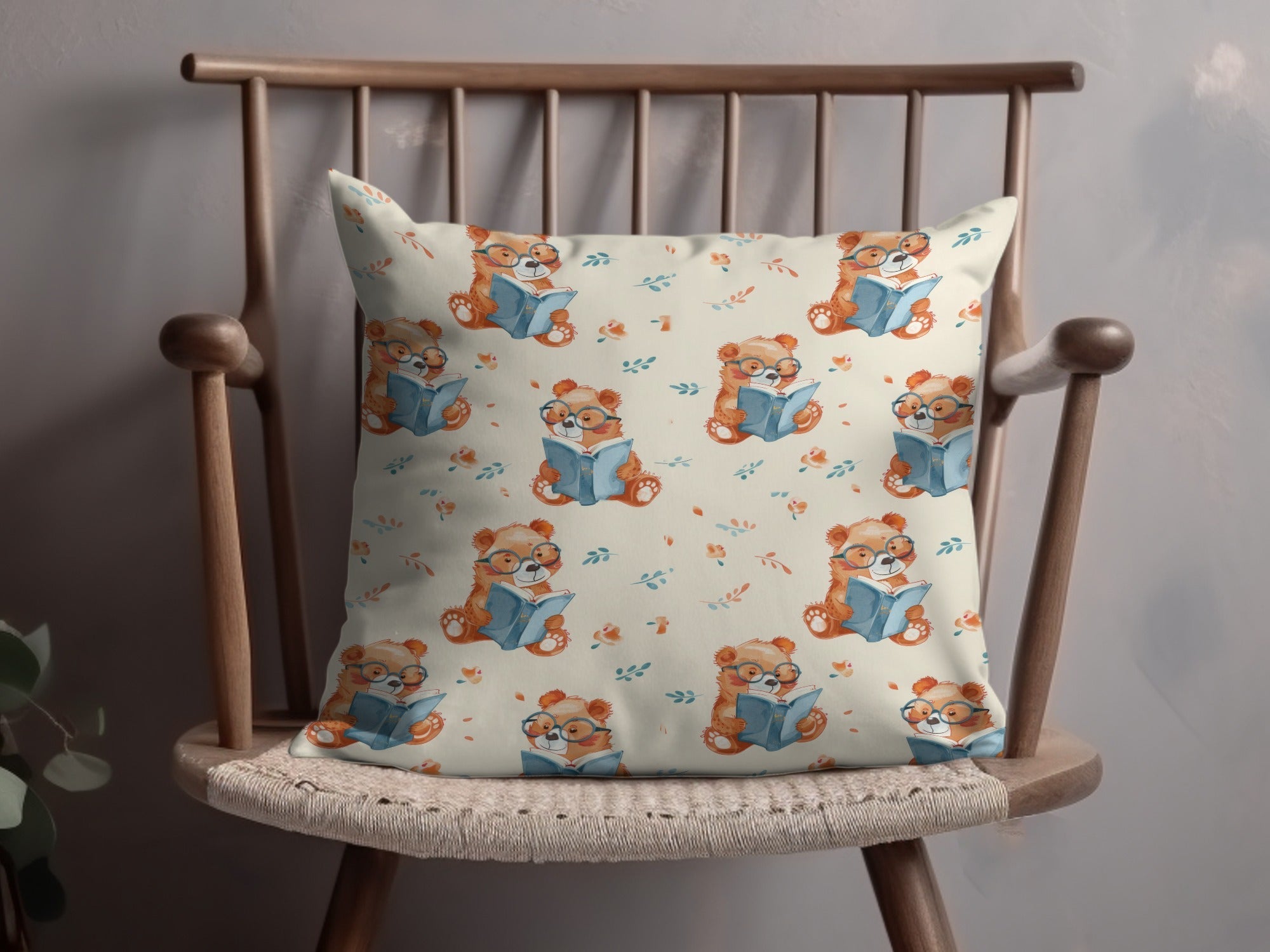 Reading Bear Digital Pattern, Seamless Teddy Bear Print, Cute Animal Illustration, Background for Kids, Scrapbooking Paper, Fabric Design - Moore and Mountain