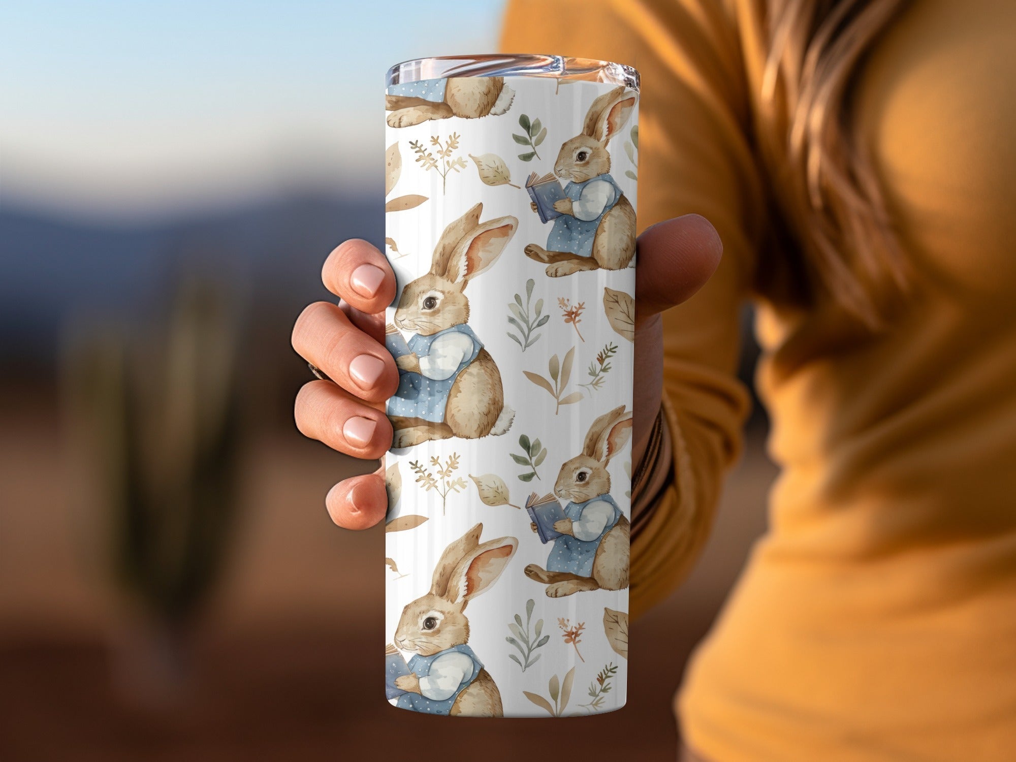 Reading Bunny Seamless Pattern Digital Paper, Easter Rabbit Fabric Design, Watercolor Floral Background, Cute Animal Surface Pattern - Moore and Mountain