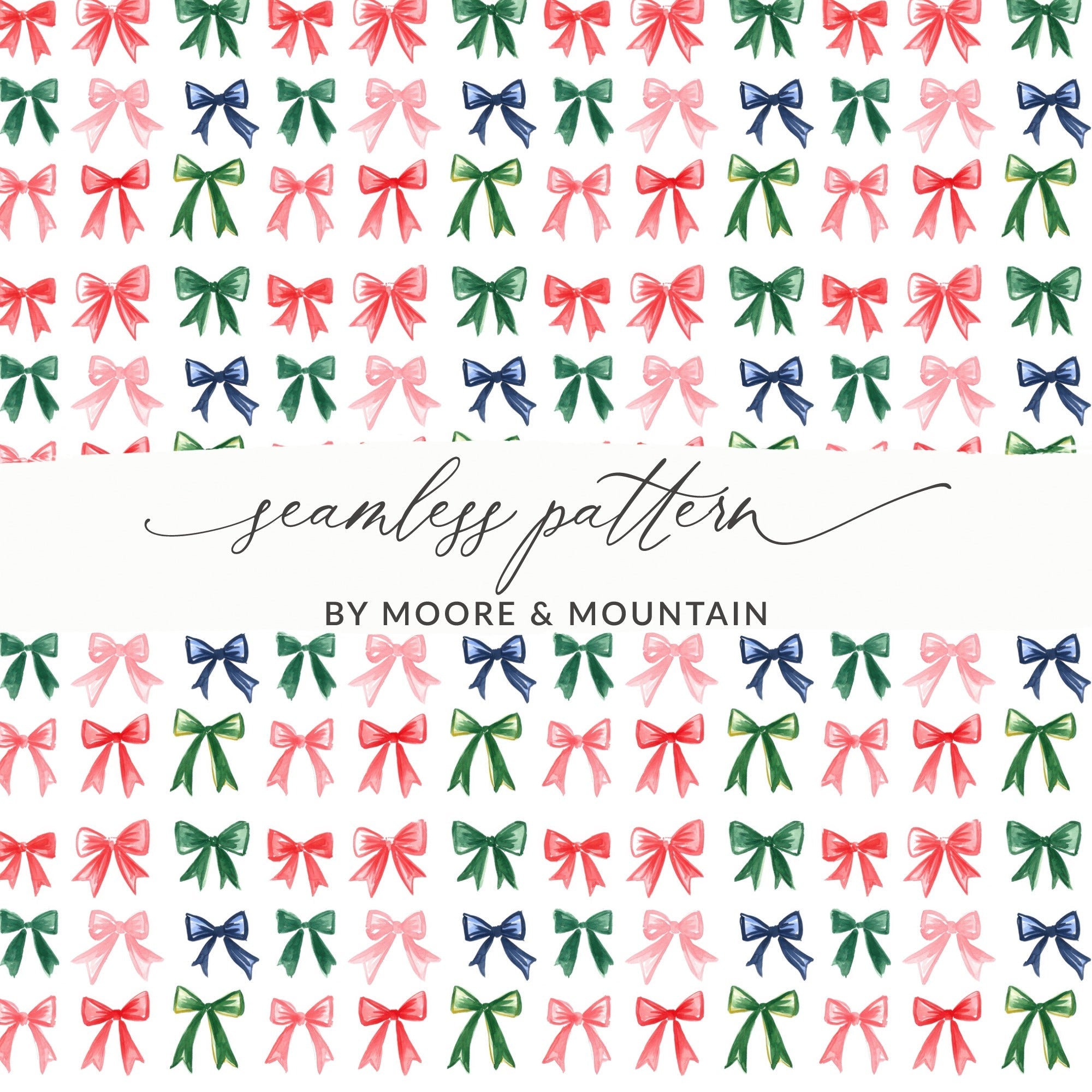 Red and Green and Pink Christmas Bows Holiday Bows a Festive Watercolor Pattern Digital - Moore and Mountain