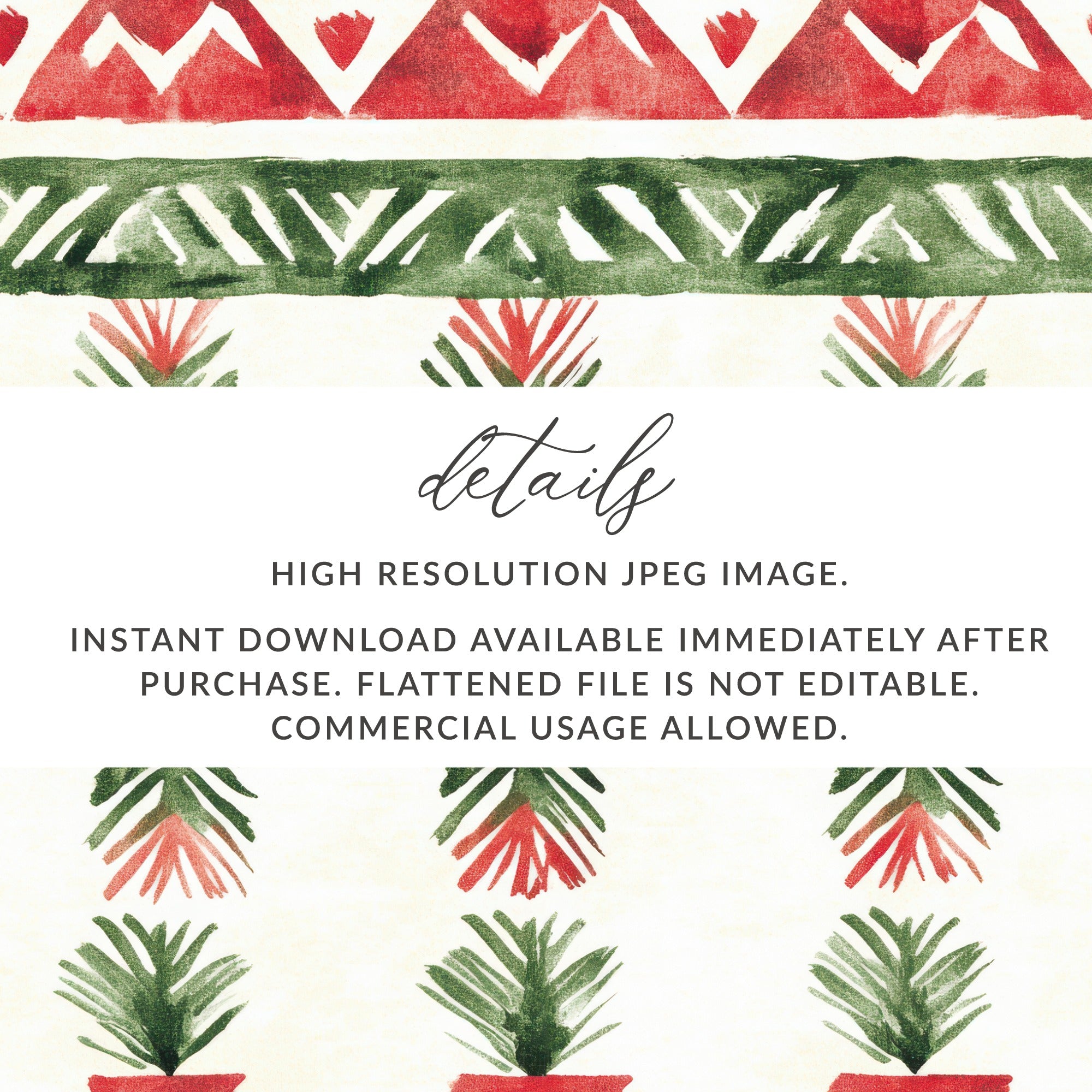 red and green seamless pattern christmas watercolor Digital - Moore and Mountain