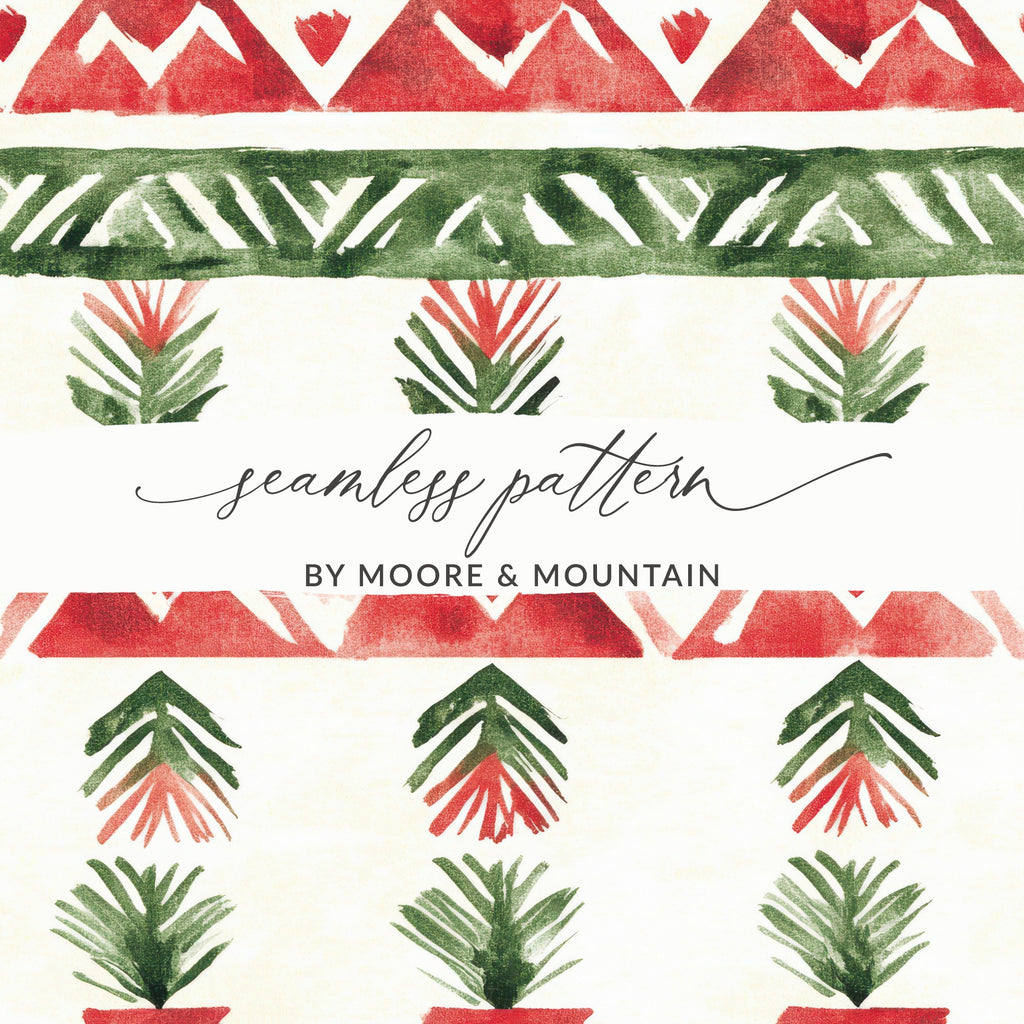 red and green seamless pattern christmas watercolor Digital - Moore and Mountain