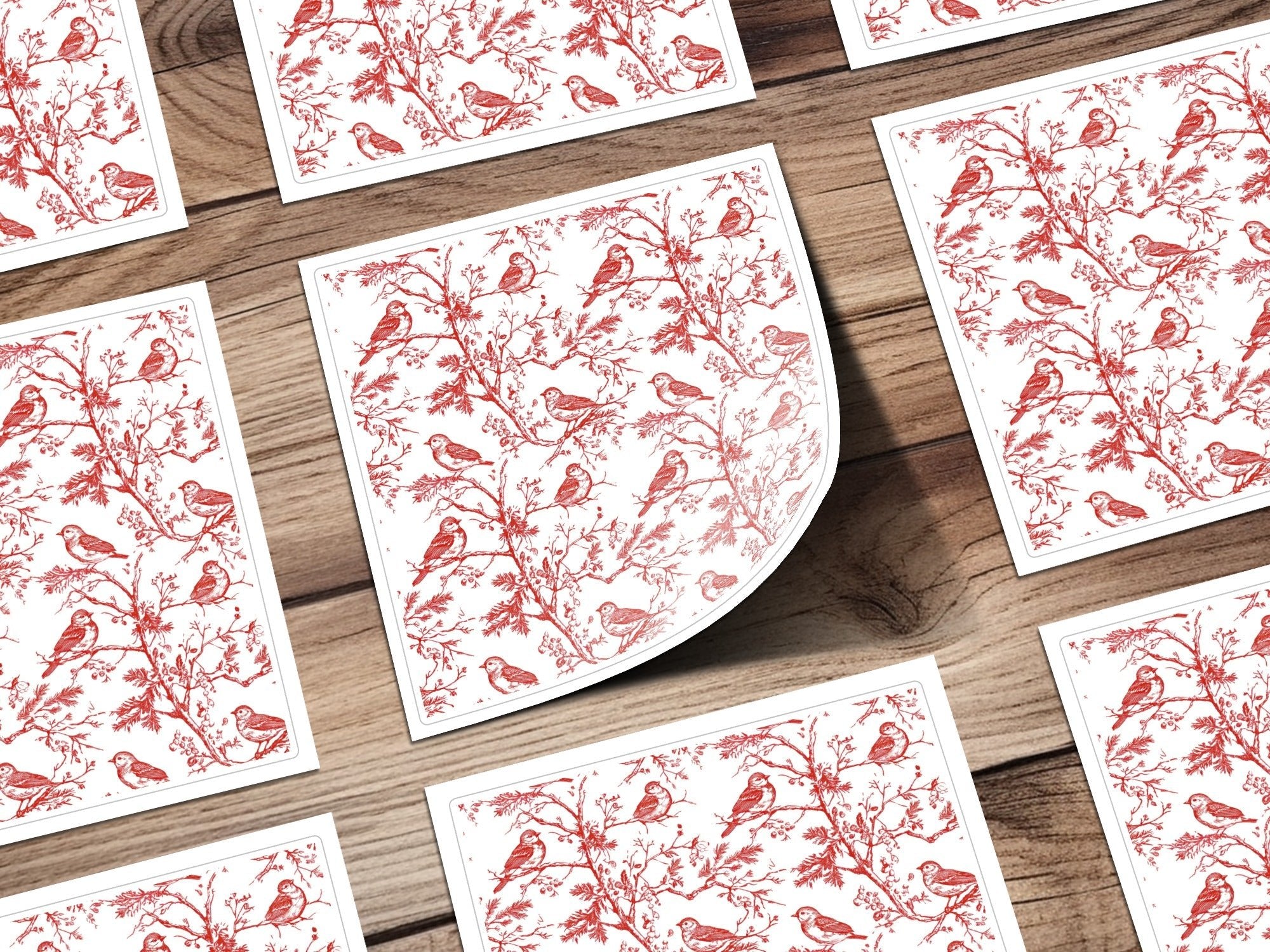 Red Bird Toile Digital Paper, Seamless Pattern, Printable Fabric Design, Rustic Bird Art, Scrapbook Paper, Digital Download - Moore and Mountain