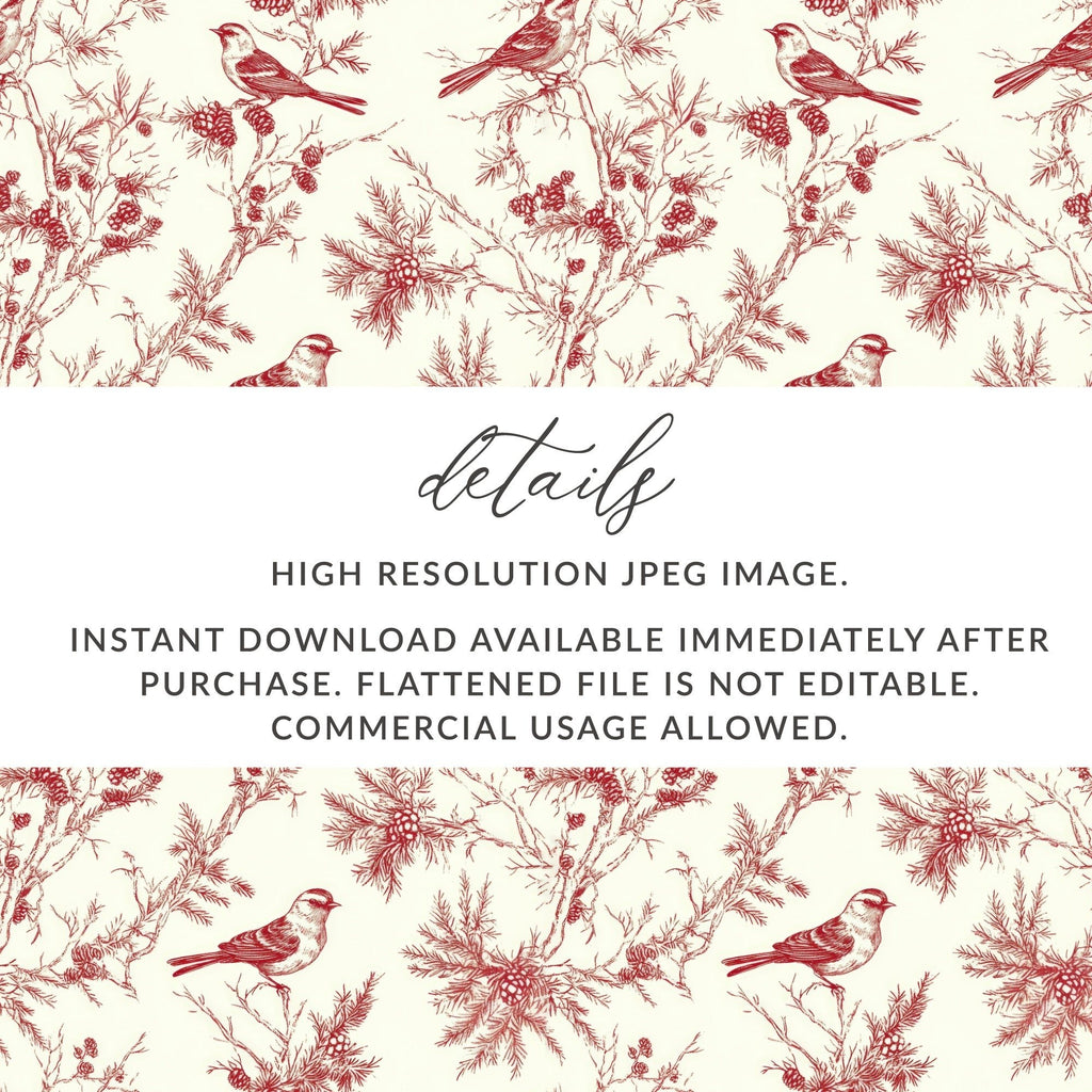 Red Bird Winter Chinoiserie Digital Paper, Winter Pattern, Birds on Branches, Christmas - Moore and Mountain