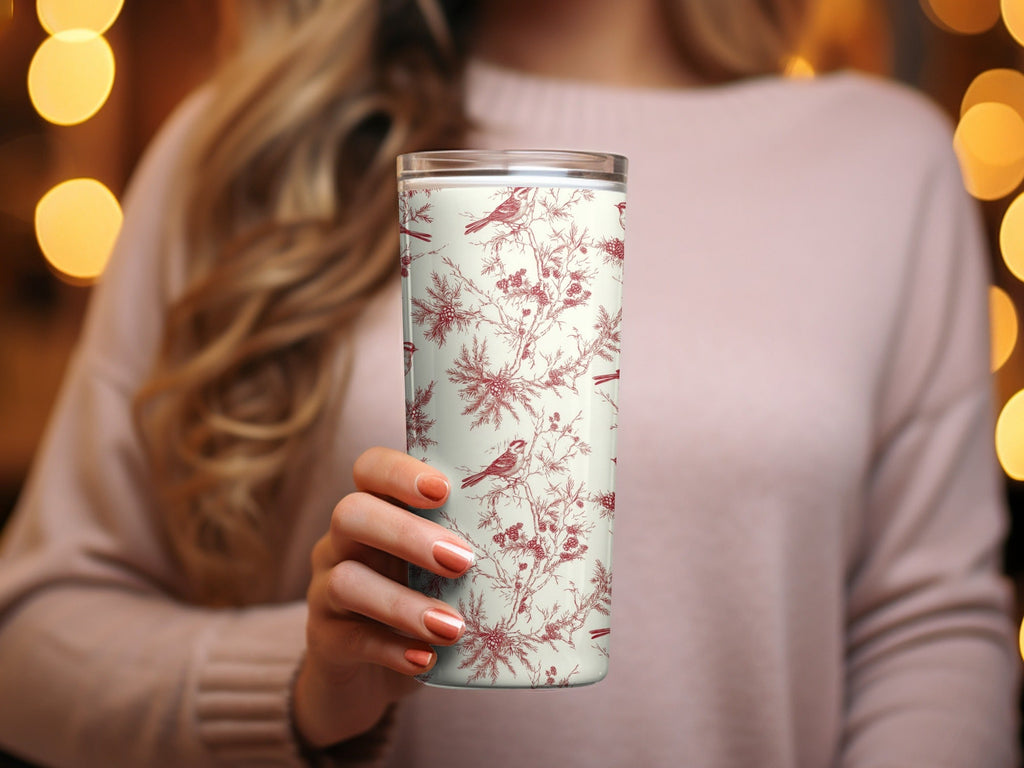 Red Bird Winter Chinoiserie Digital Paper, Winter Pattern, Birds on Branches, Christmas - Moore and Mountain