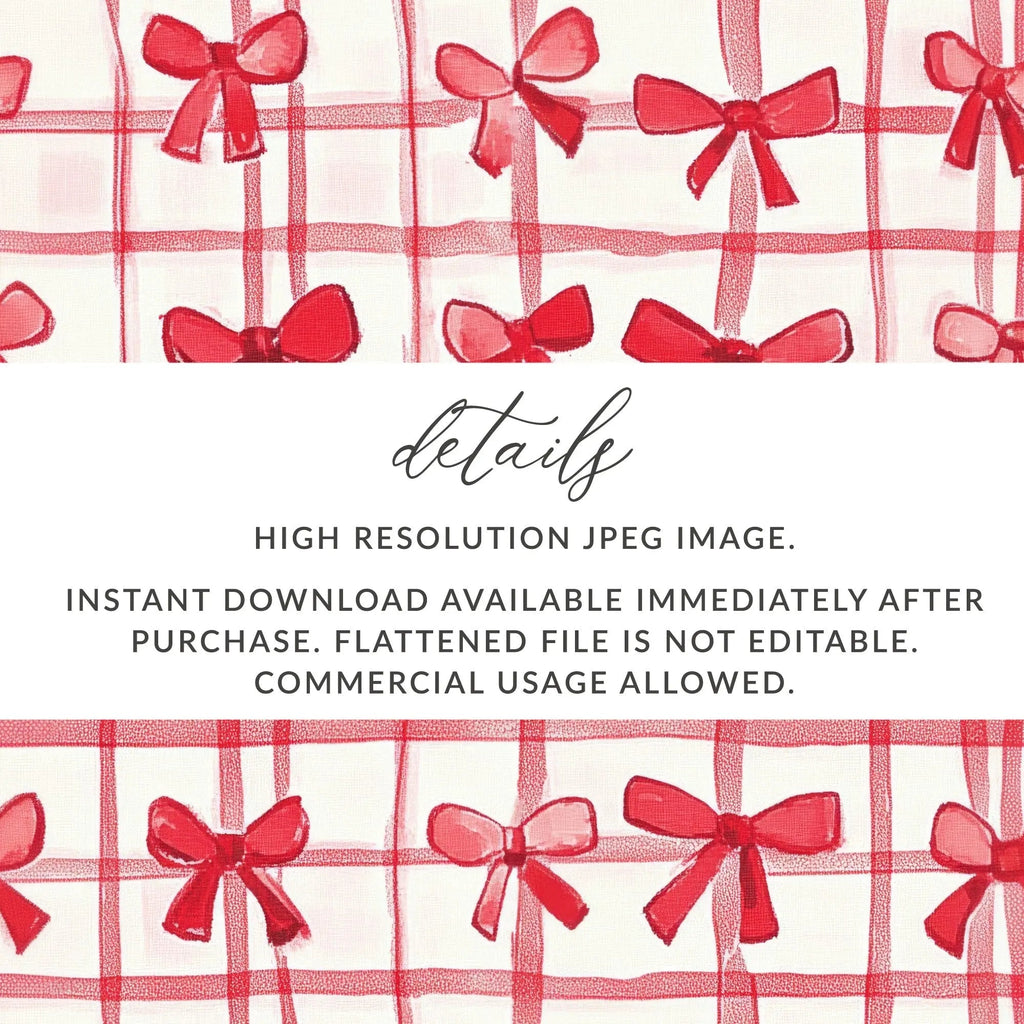 Red Bow Plaid Seamless Digital Paper, Festive Gift Wrap Pattern, Digital Download, Scrapbooking Paper, Christmas Design, Fabric Print - Moore and Mountain